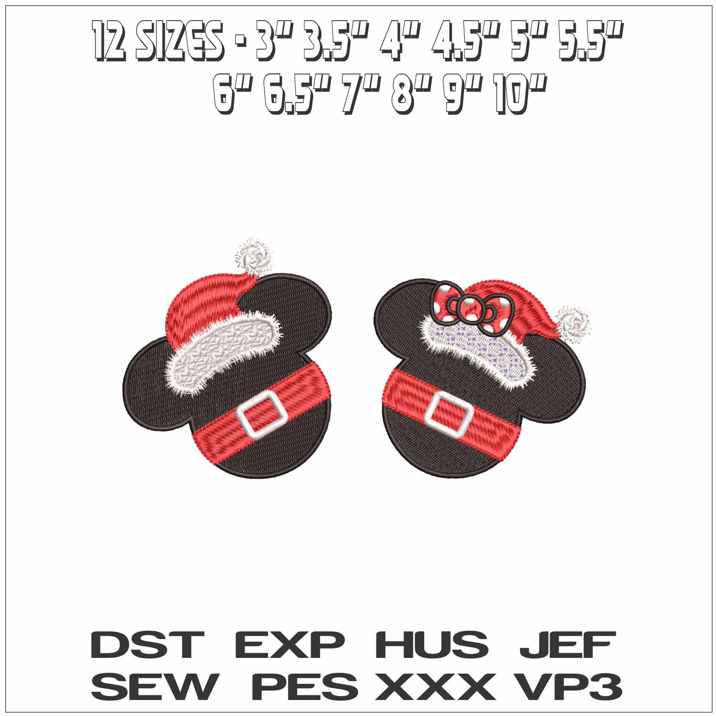 Mickey and Minnie Mouse Christmas Heads- Elegant embroidery design file - instant download — view 2