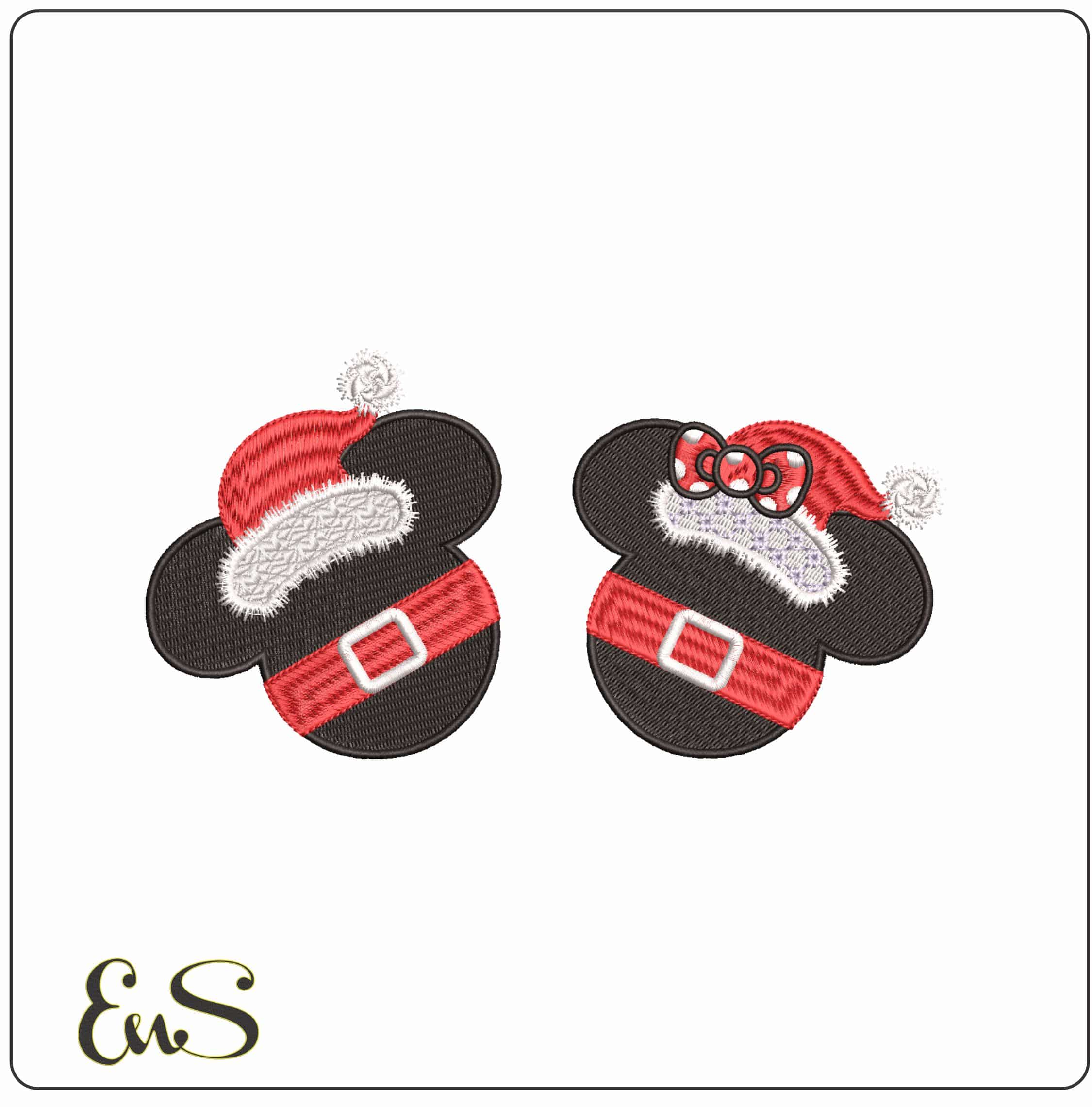 Mickey and Minnie Mouse Christmas Heads- Elegant embroidery design file - instant download