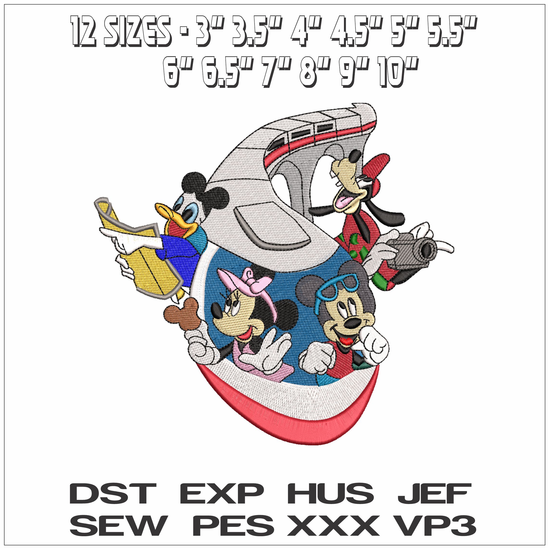Mickey mouse and Family on High Speed Train- Elegant embroidery design file - instant download — view 2