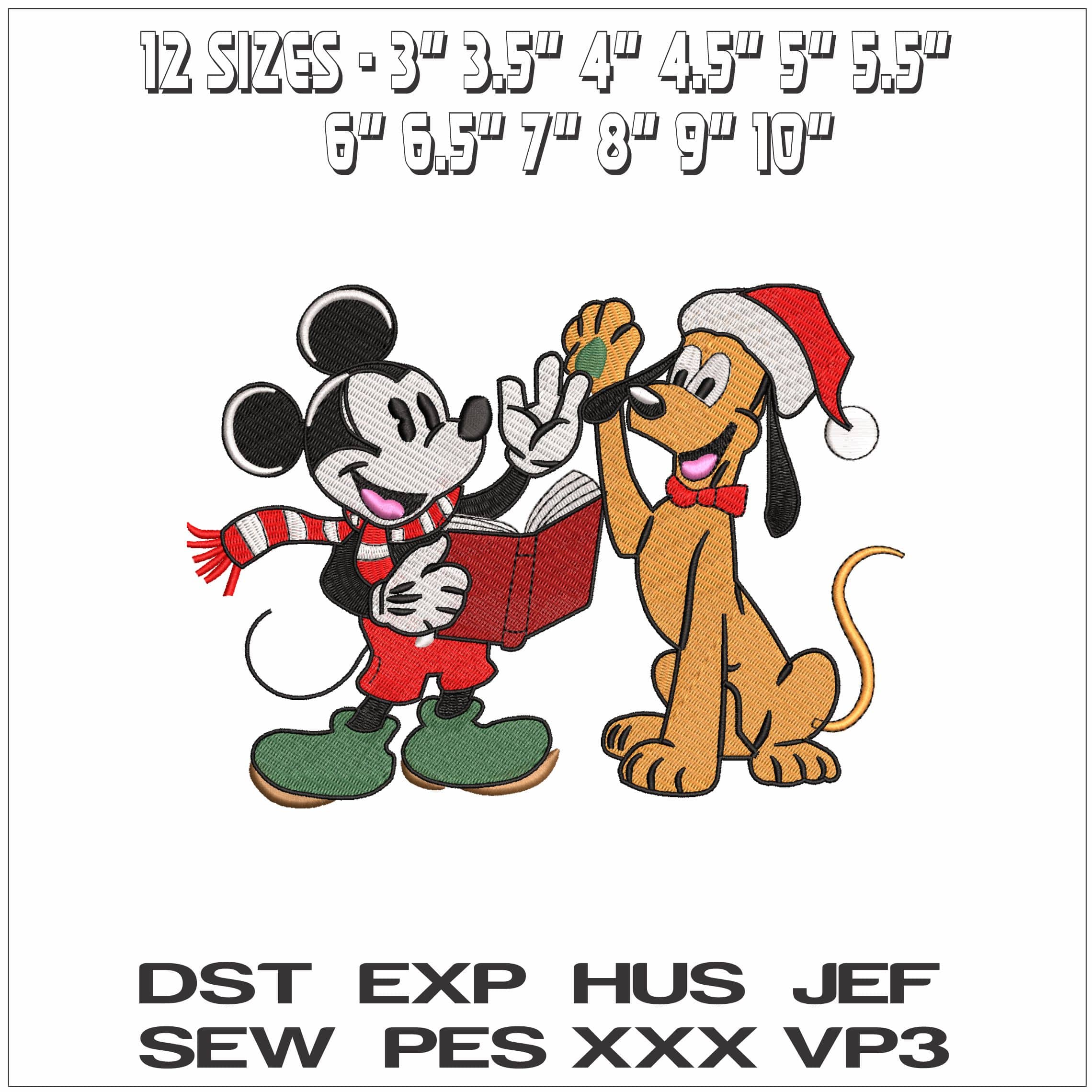 Mickey Mouse and Pluto Carol Singing- Elegant embroidery design file - instant download — view 2