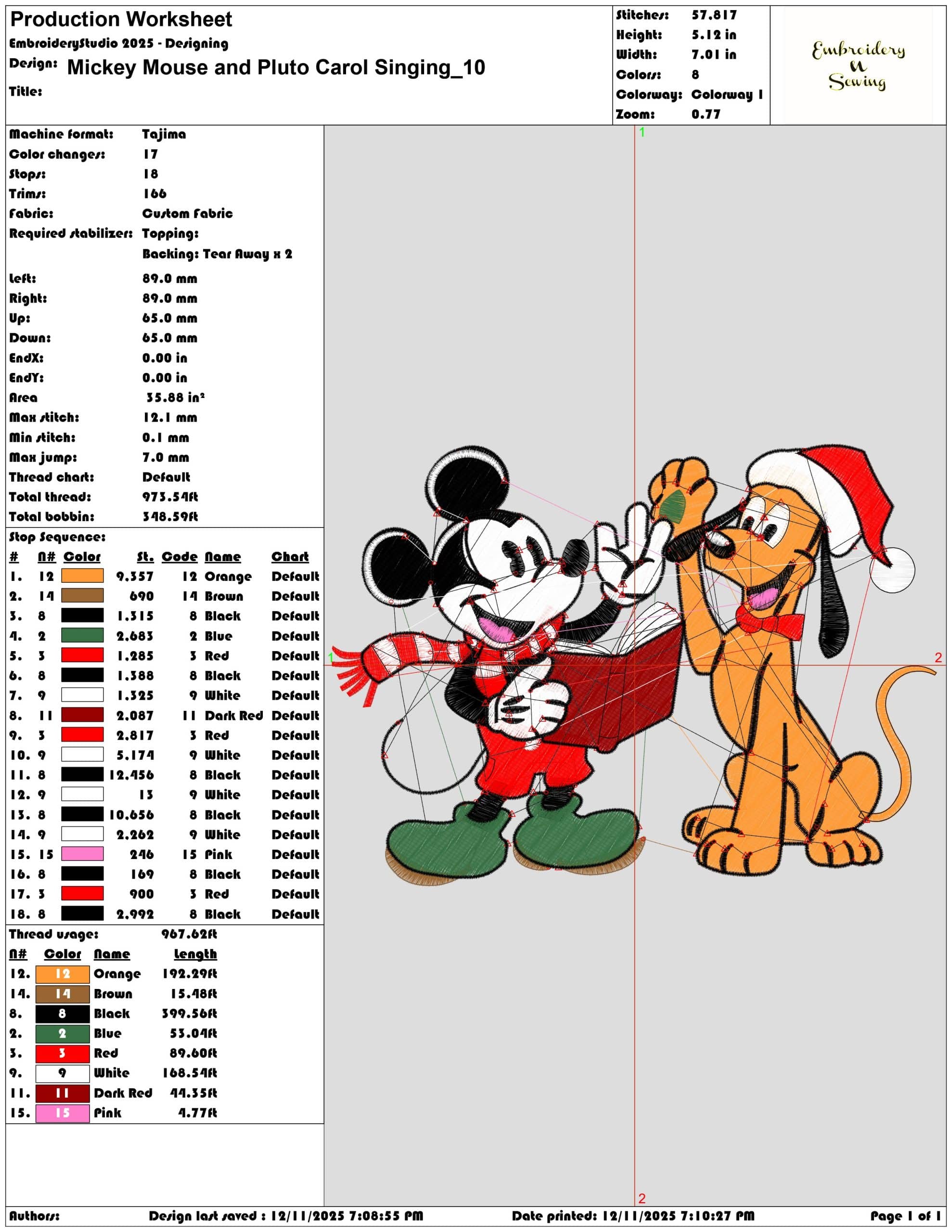 Mickey Mouse and Pluto Carol Singing- Elegant embroidery design file - instant download — view 3