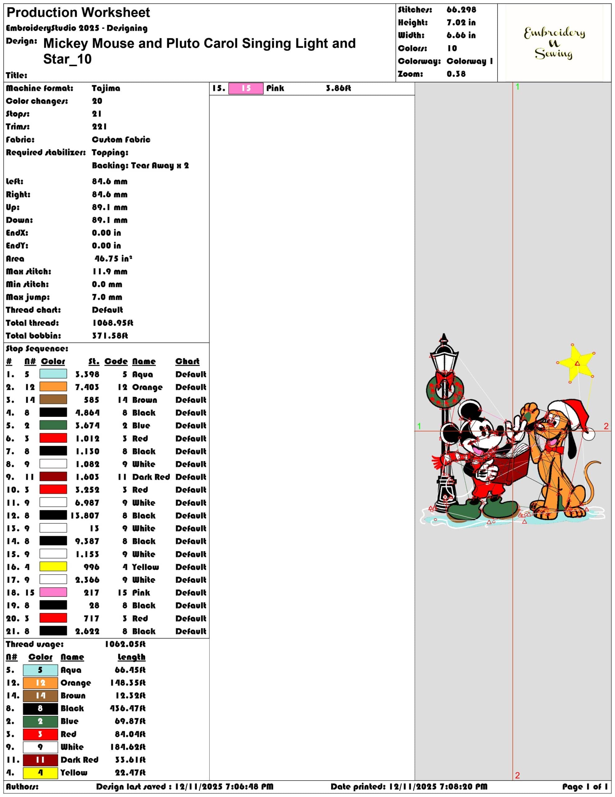 Mickey Mouse and Pluto Carol Singing Light and Star- Elegant embroidery design file - instant download — view 3