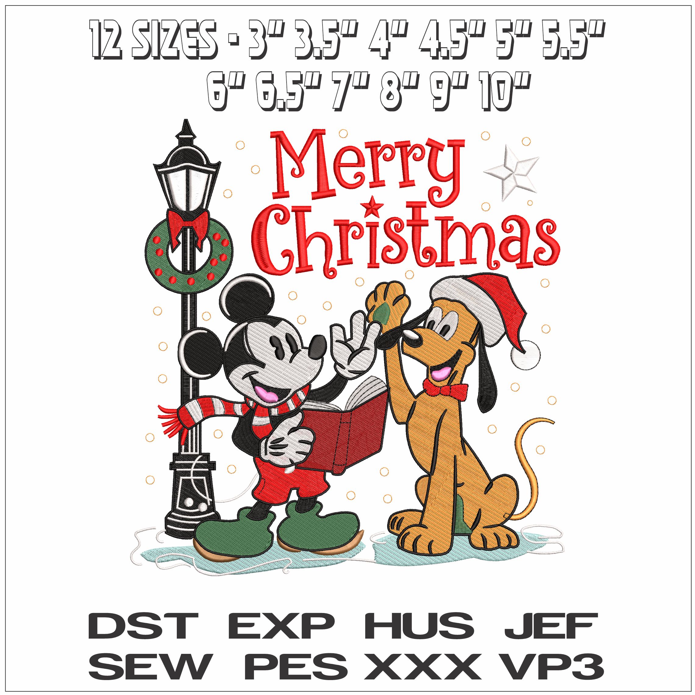 Mickey Mouse and Pluto Merry Christmas- Elegant embroidery design file - instant download — view 2