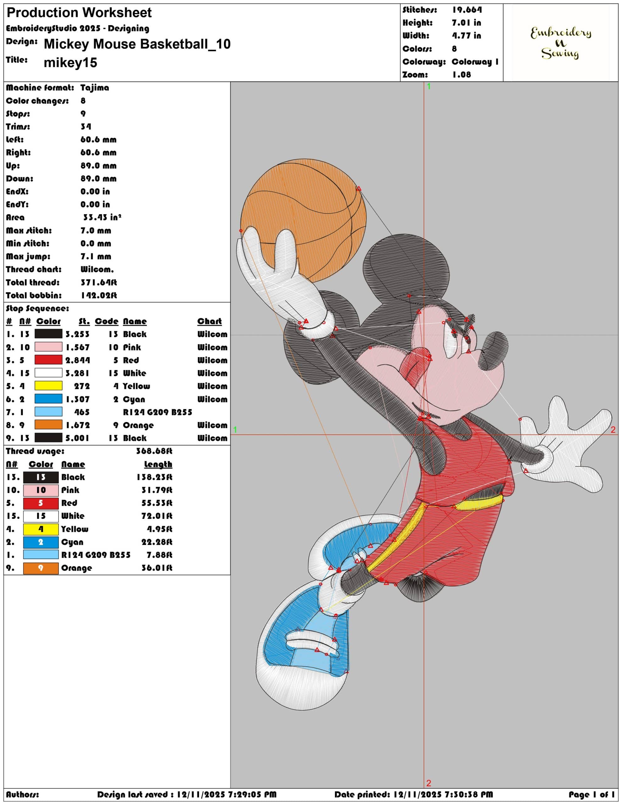 Mickey Mouse Basketball - Elegant embroidery design file - instant download — view 3