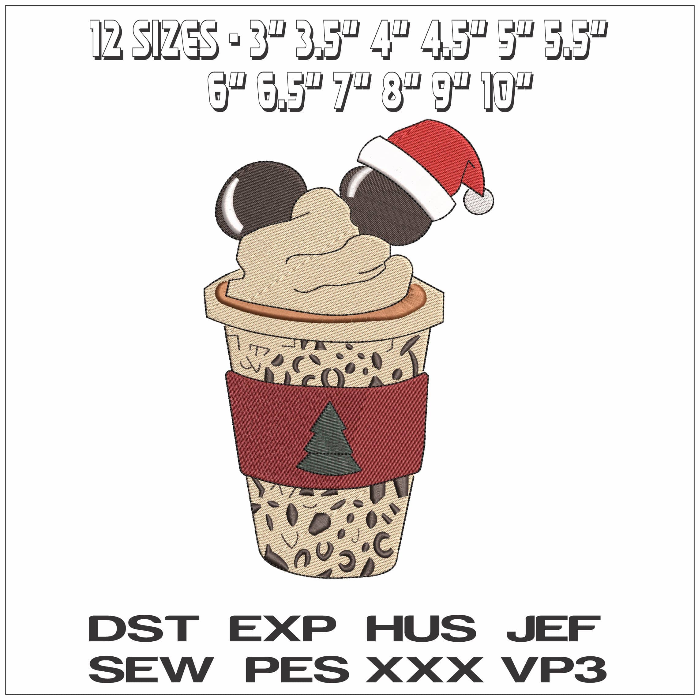 Mickey Mouse Carmel Latte with Christmas tree - Elegant embroidery design file - instant download — view 2