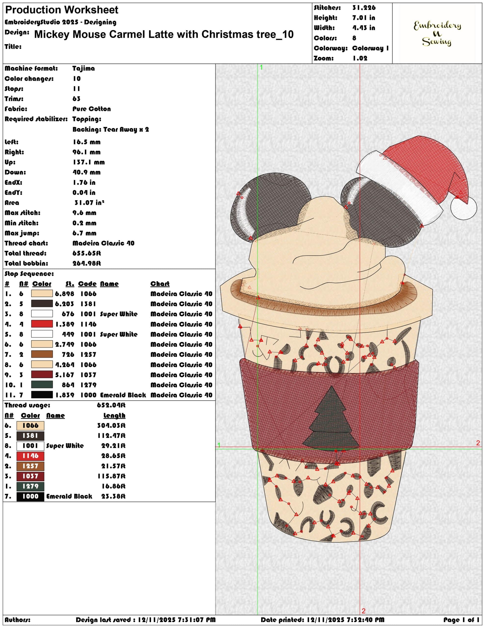 Mickey Mouse Carmel Latte with Christmas tree - Elegant embroidery design file - instant download — view 3