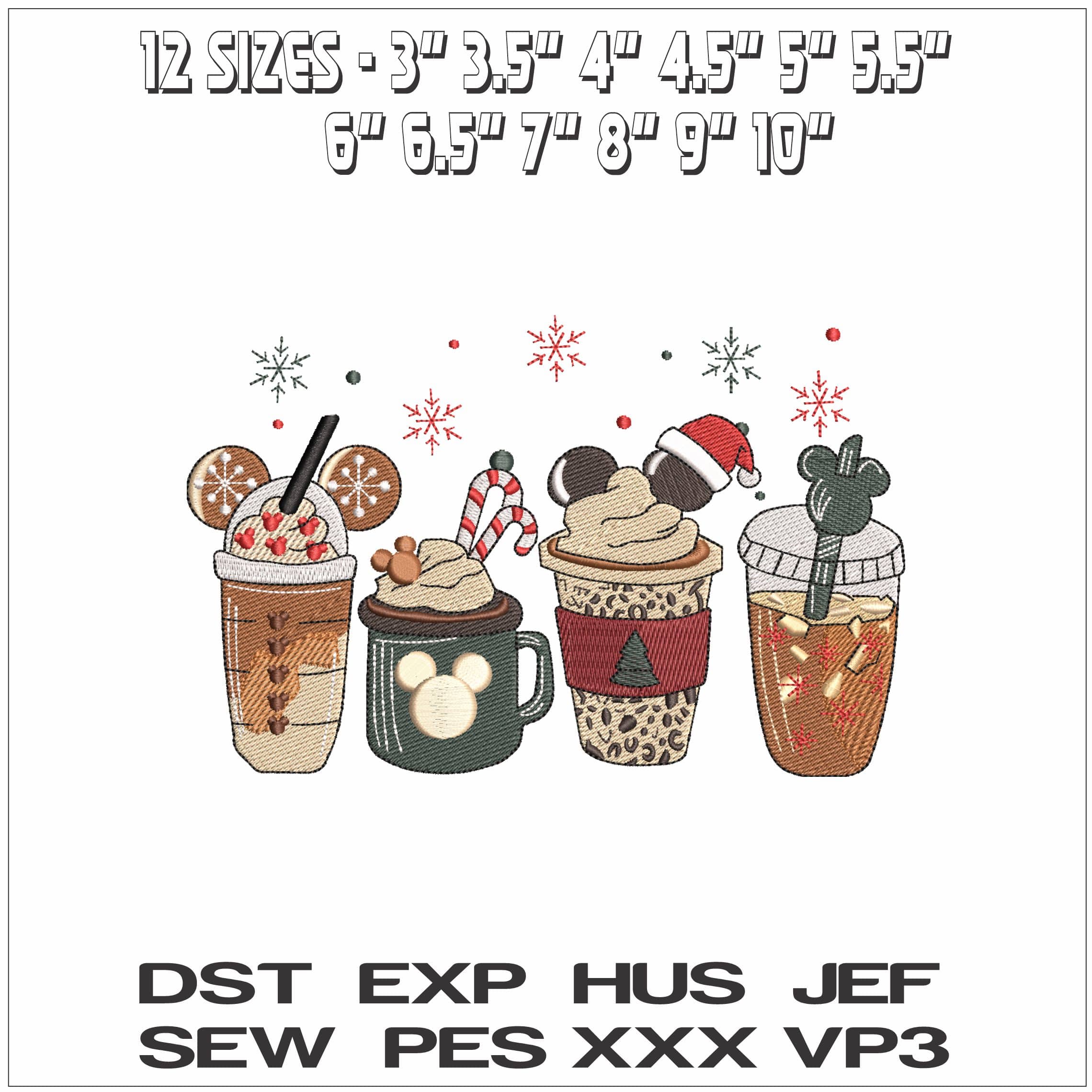 Mickey Mouse Christmas Drinks- Elegant embroidery design file - instant download — view 2