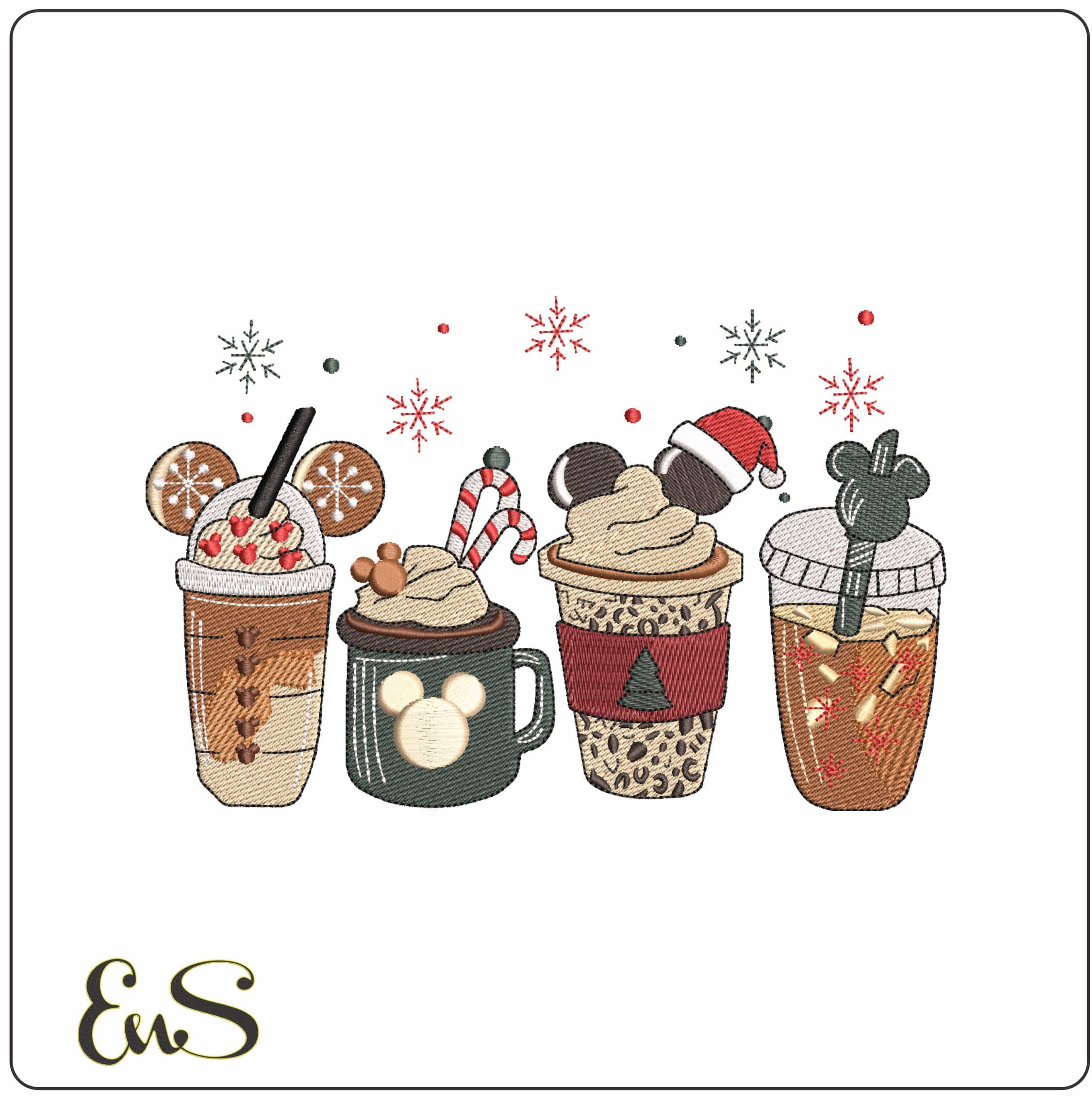 Mickey Mouse Christmas Drinks- Elegant embroidery design file - instant download