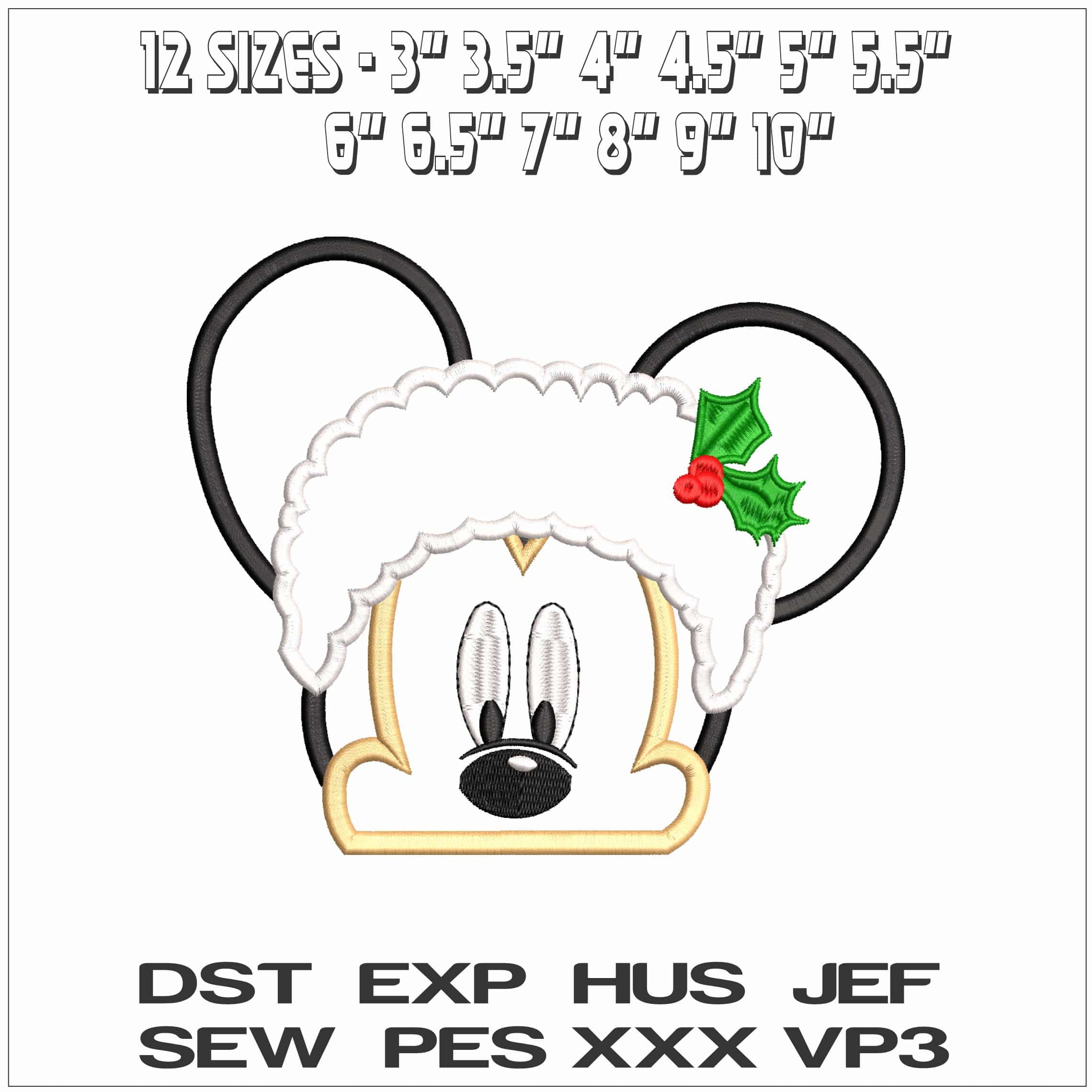 Mickey Mouse Christmas Face Applique- Elegant embroidery design file - instant download — view 2