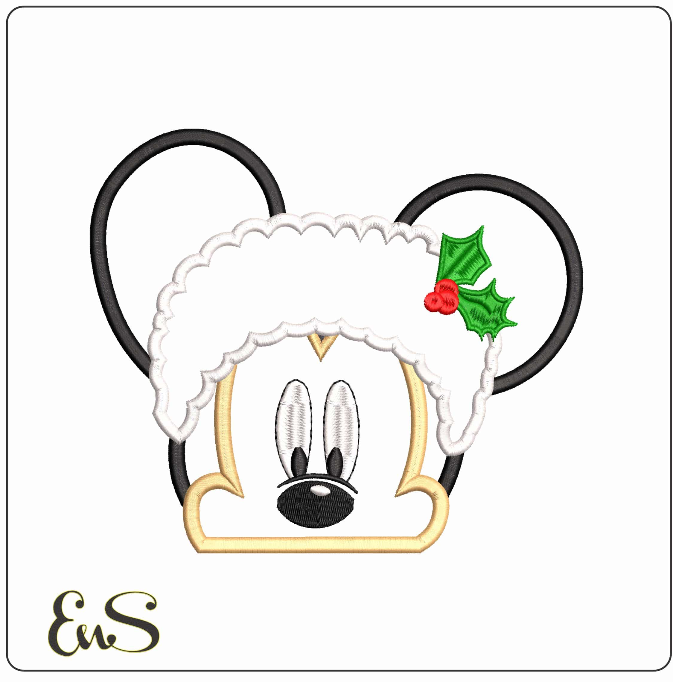 Mickey Mouse Christmas Face Applique- Elegant embroidery design file - instant download