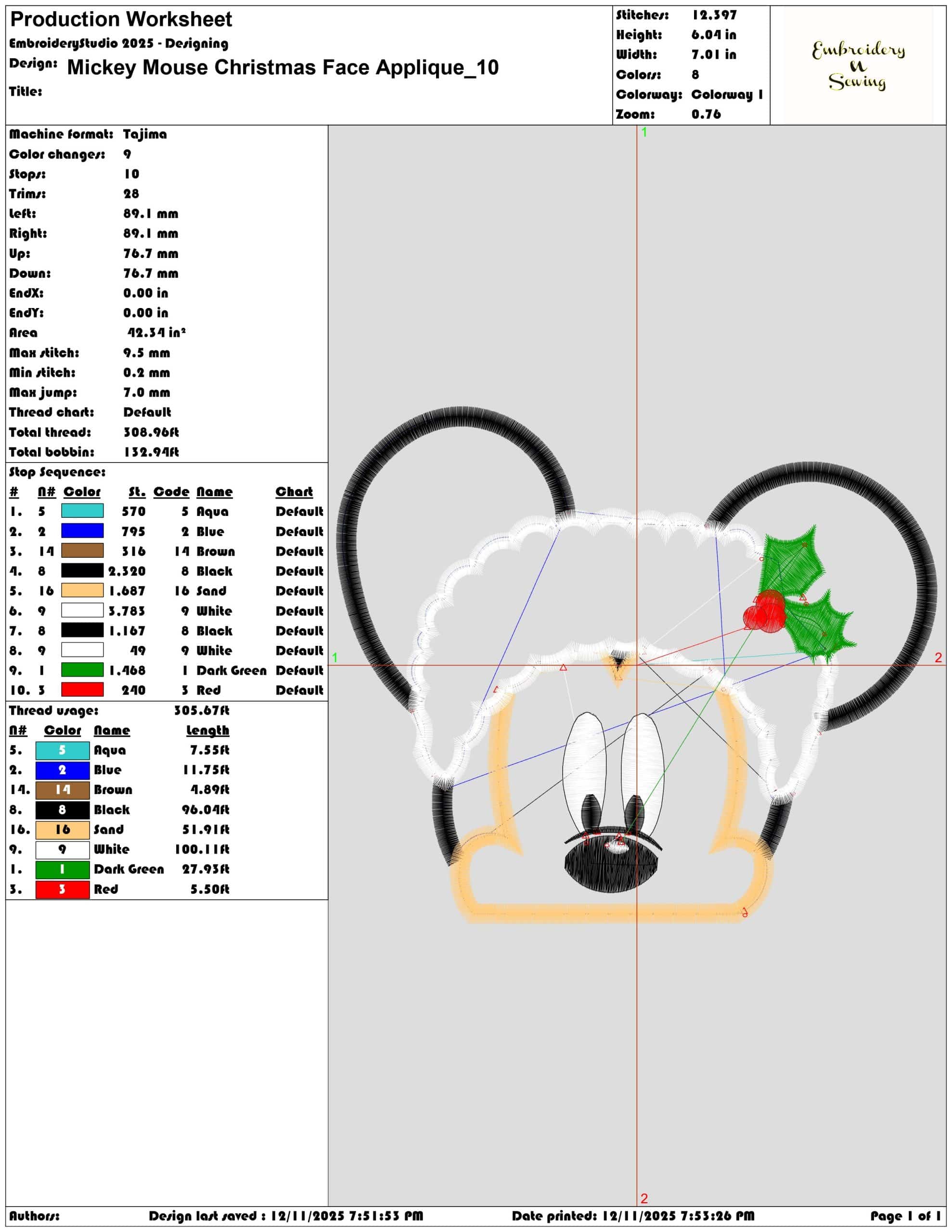 Mickey Mouse Christmas Face Applique- Elegant embroidery design file - instant download — view 3