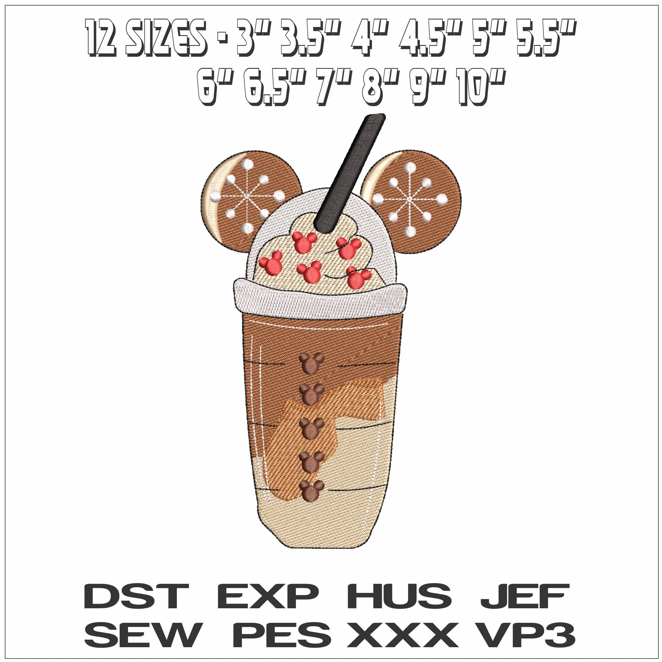 Mickey Mouse Christmas Frappe- Elegant embroidery design file - instant download — view 2