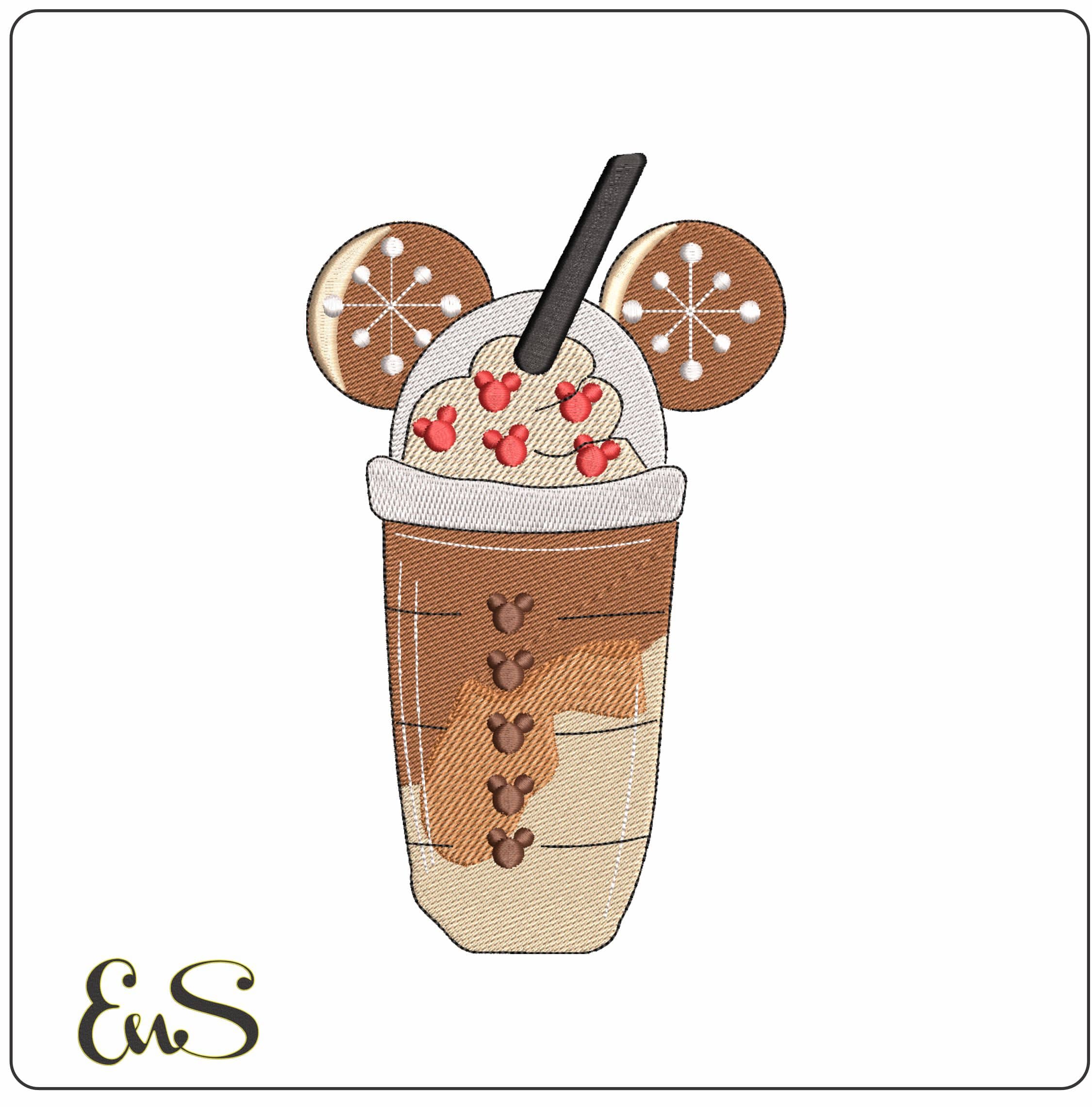 Mickey Mouse Christmas Frappe- Elegant embroidery design file - instant download
