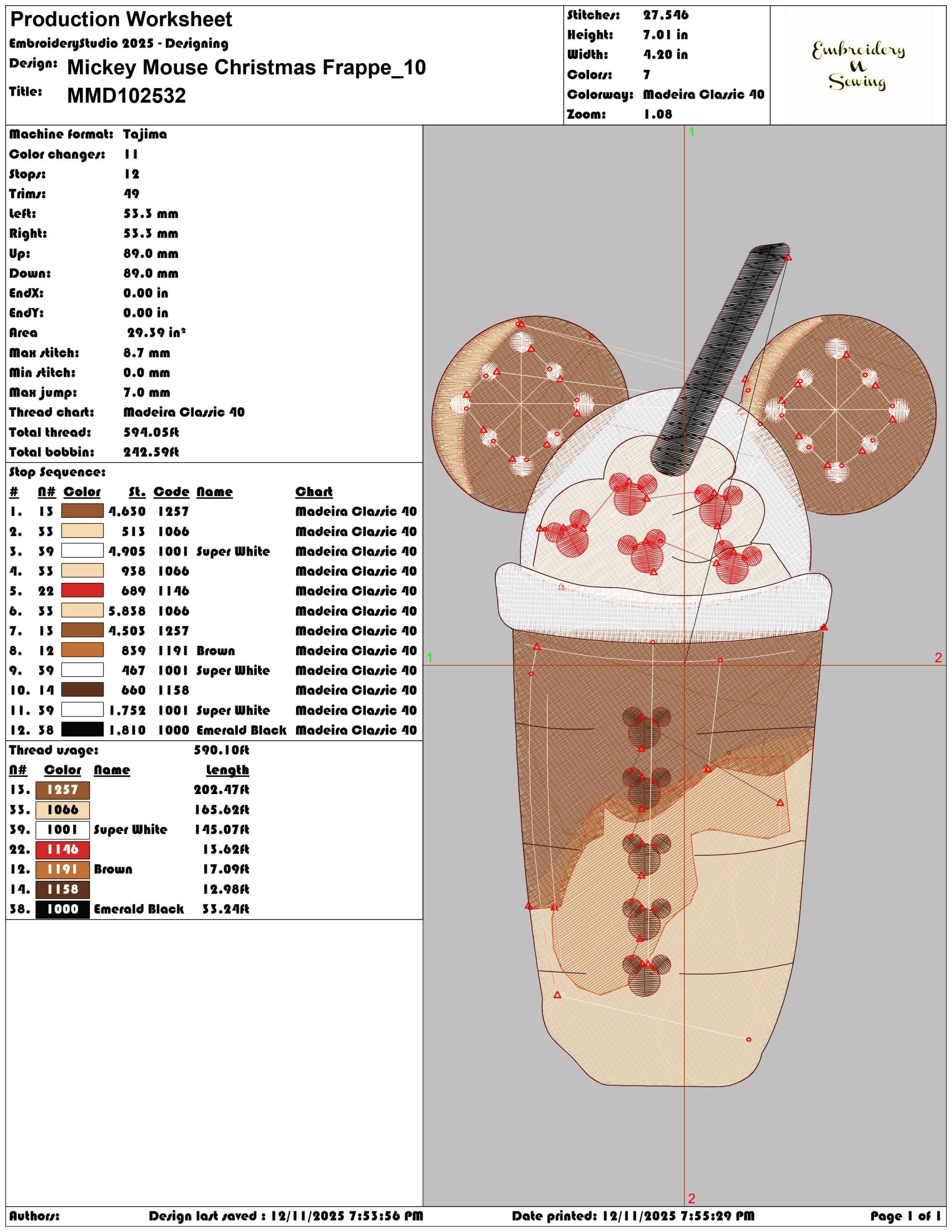 Mickey Mouse Christmas Frappe- Elegant embroidery design file - instant download — view 3