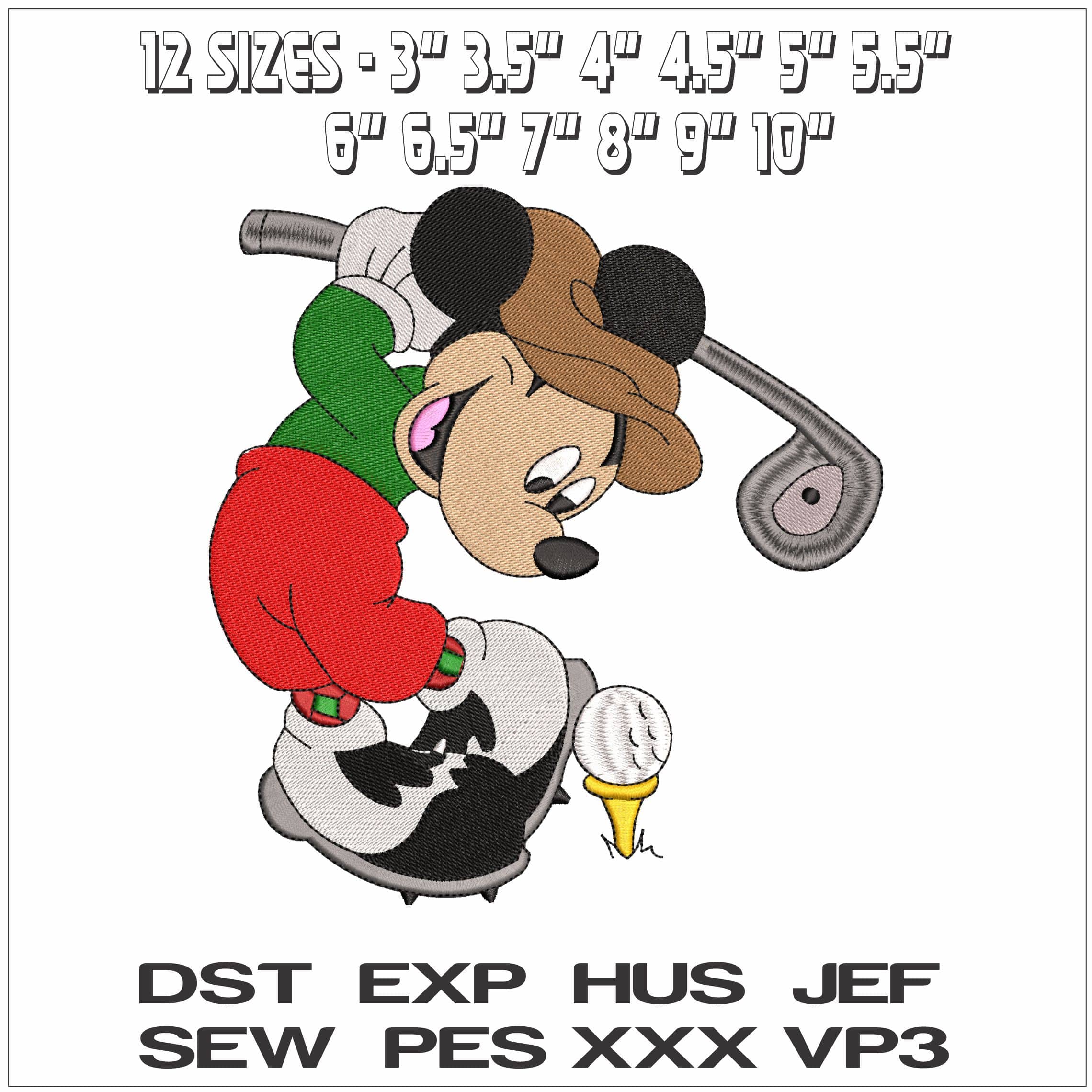 Mickey Mouse Golfer- Elegant embroidery design file - instant download — view 2