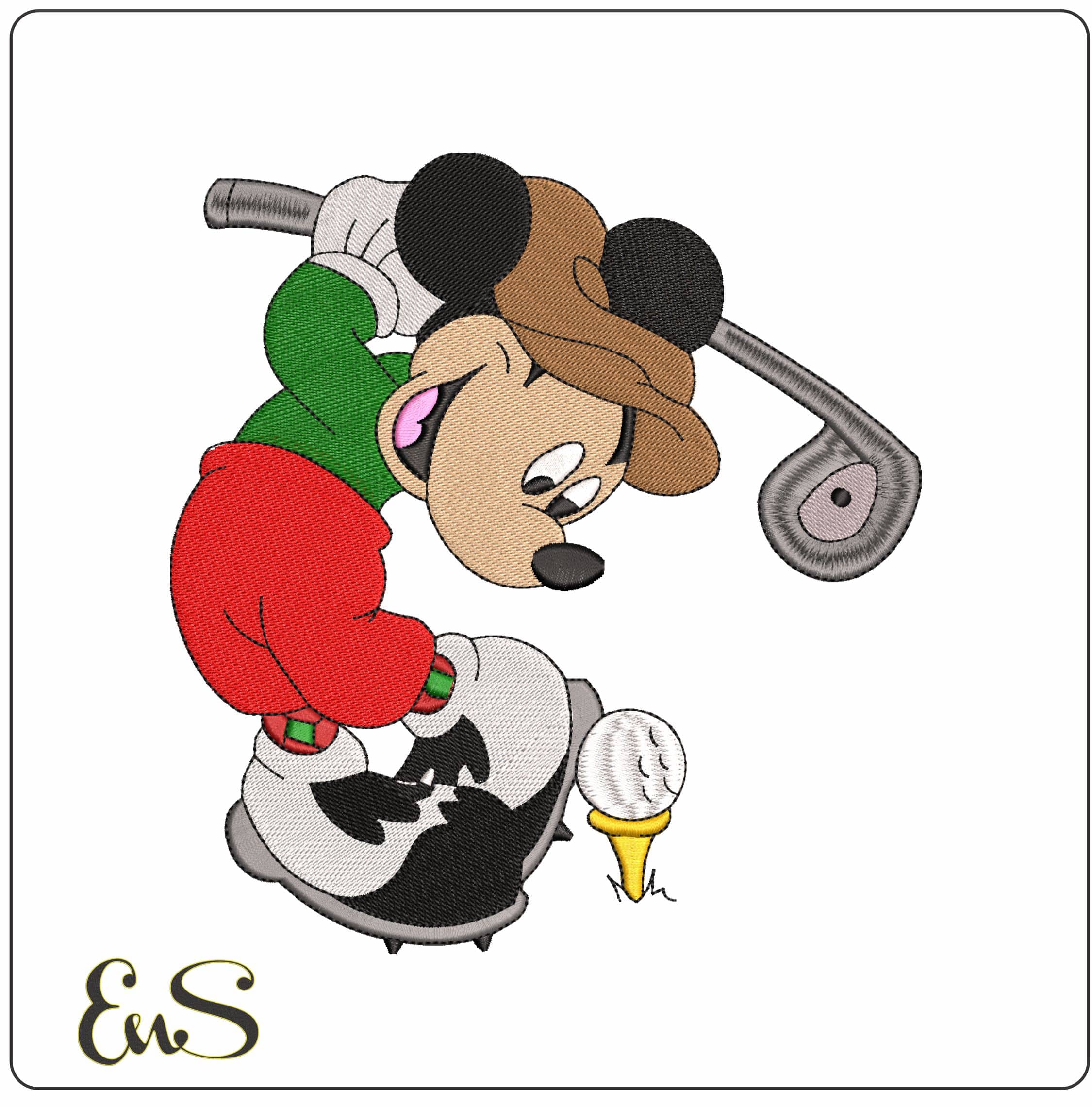 Mickey Mouse Golfer- Elegant embroidery design file - instant download