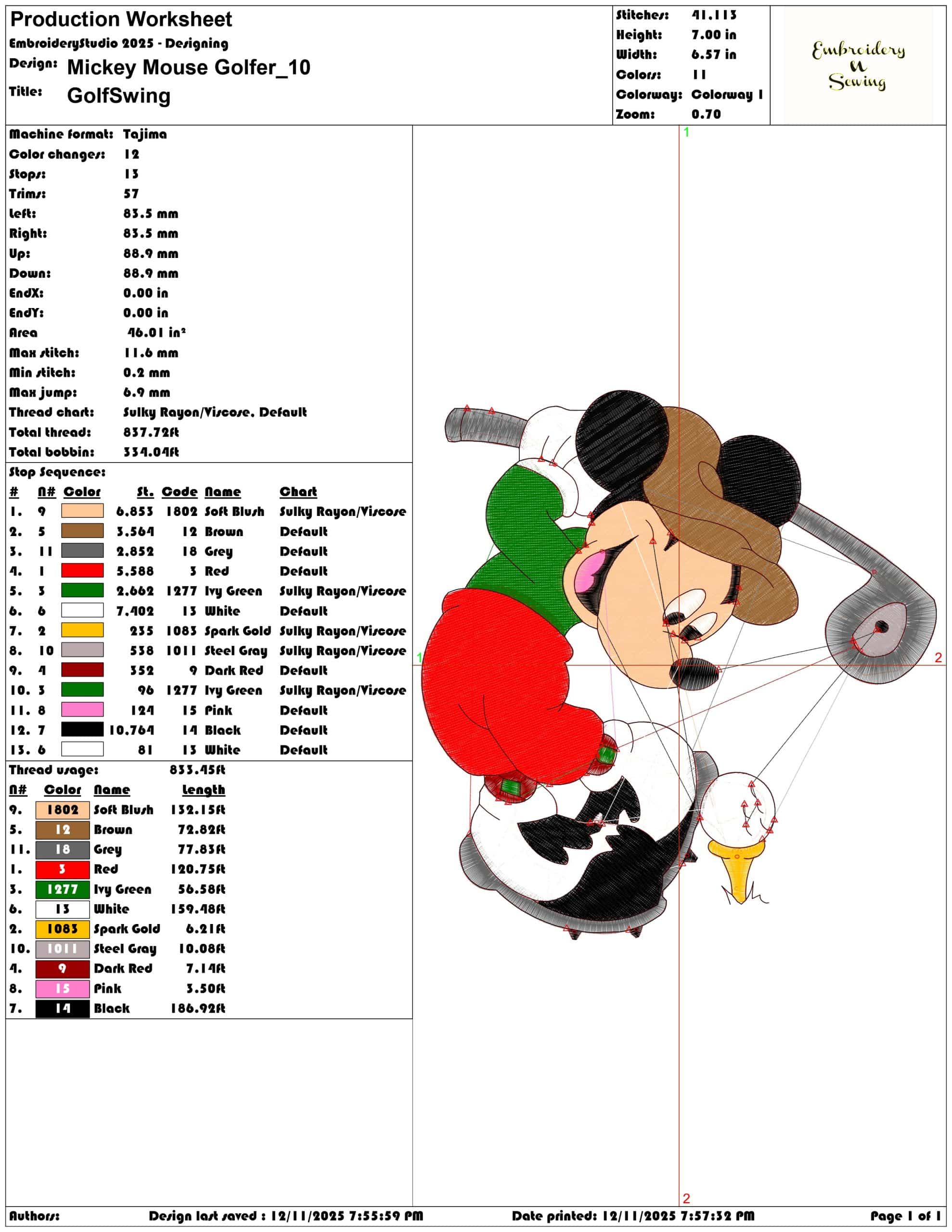 Mickey Mouse Golfer- Elegant embroidery design file - instant download — view 3