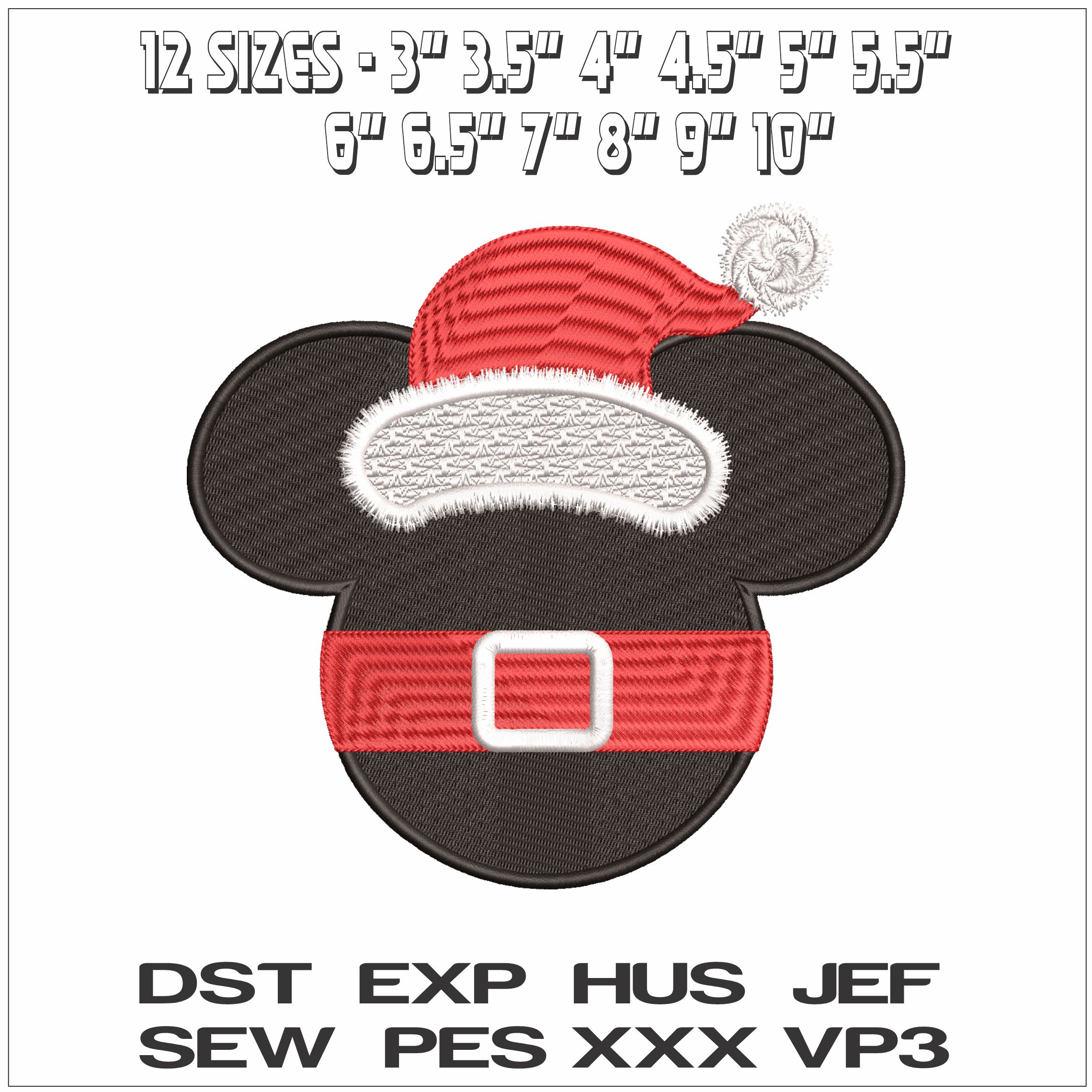 Mickey Mouse Head with Xmas Hat- Elegant embroidery design file - instant download — view 2