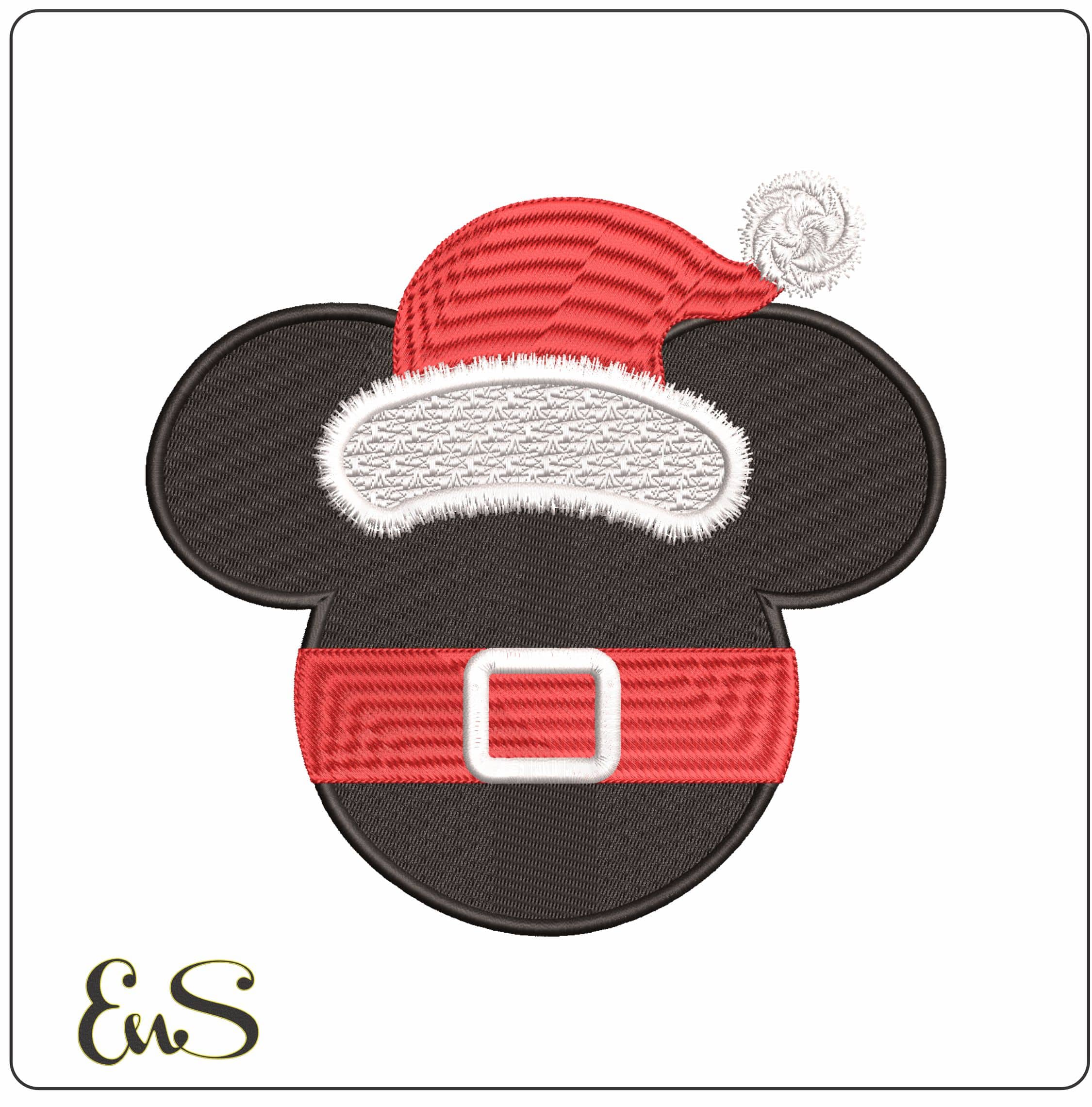 Mickey Mouse Head with Xmas Hat- Elegant embroidery design file - instant download