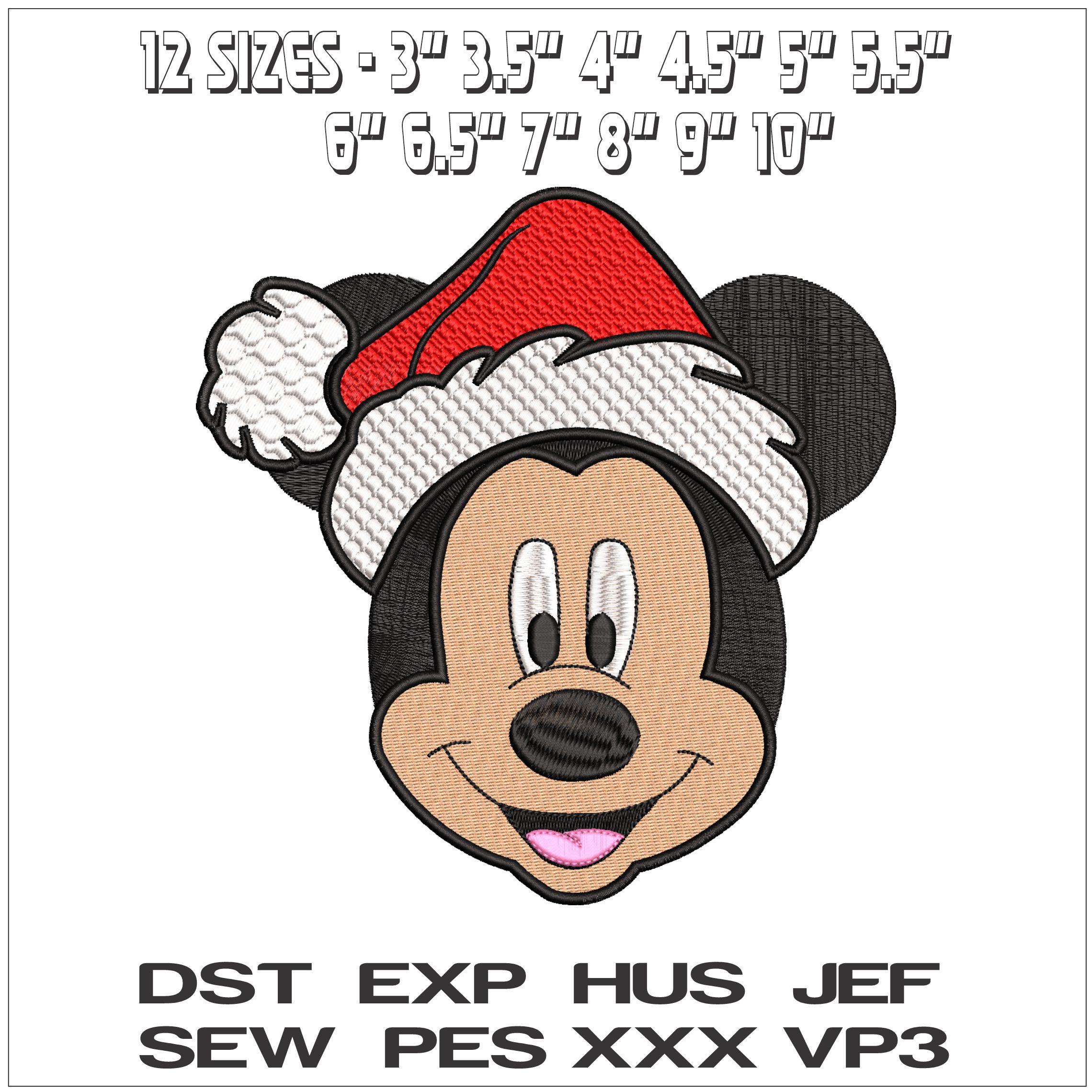 Mickey Mouse Head with Xmas quilted Hat- Elegant embroidery design file - instant download — view 2