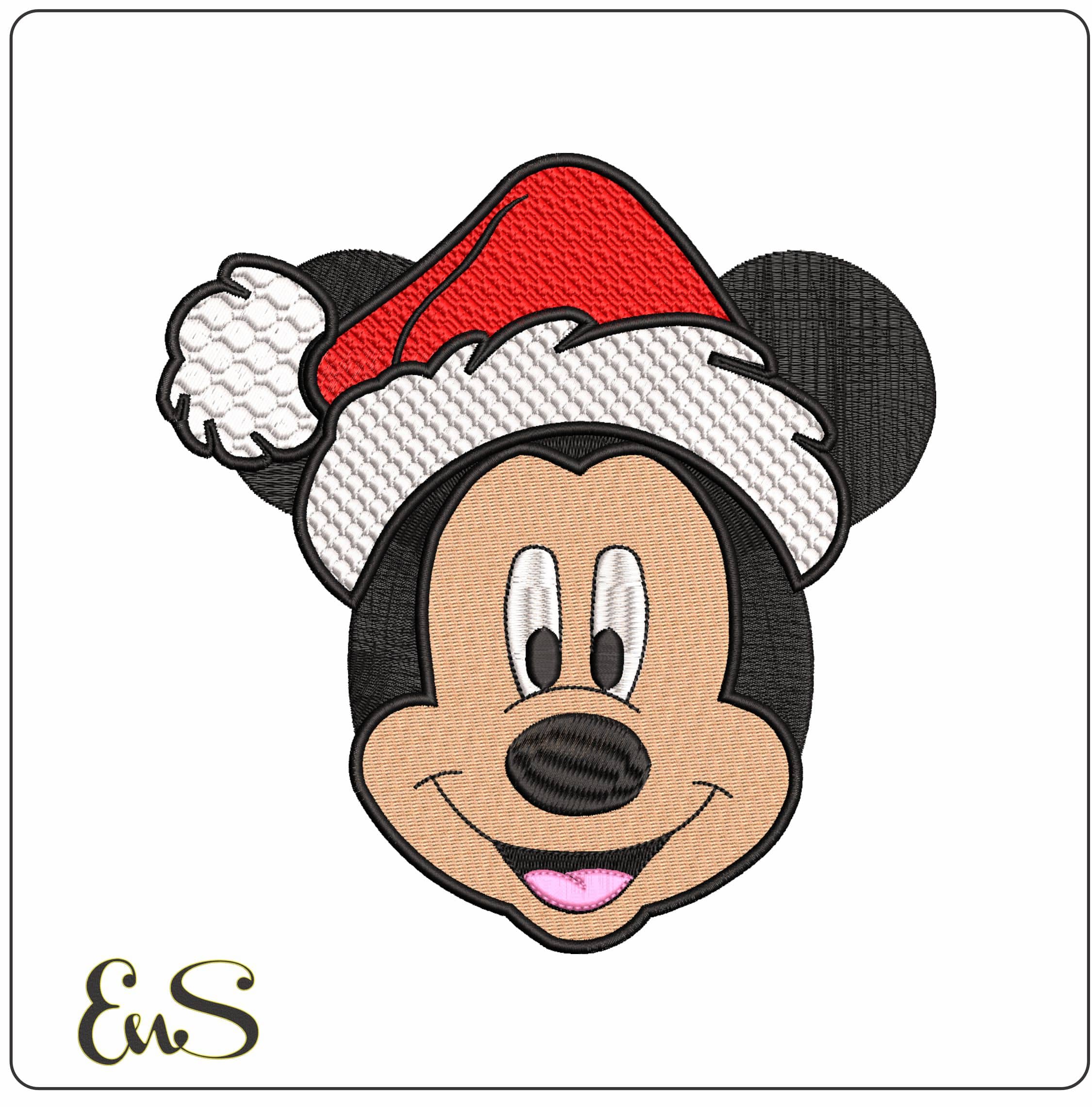 Mickey Mouse Head with Xmas quilted Hat- Elegant embroidery design file - instant download