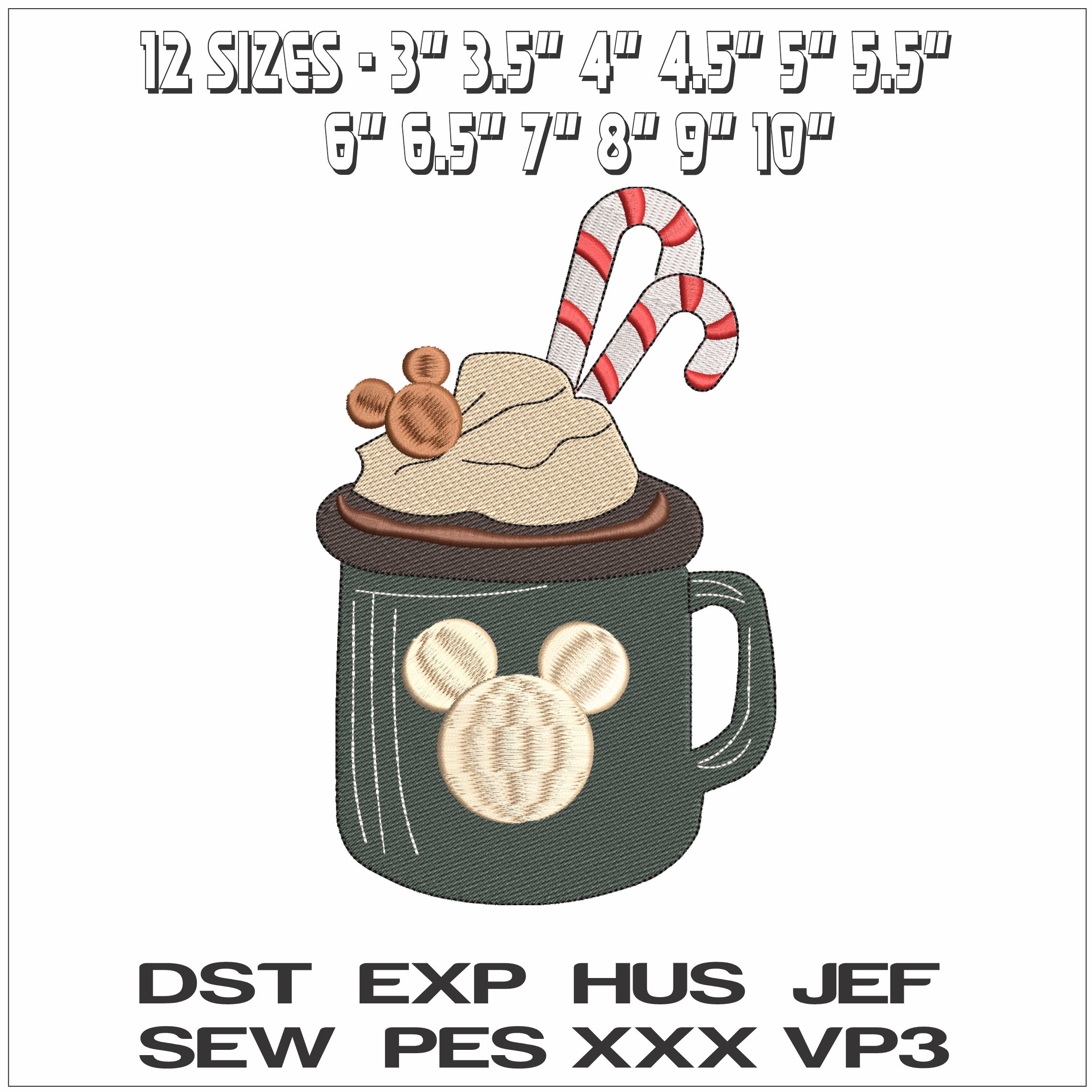 Mickey Mouse Hot Chocolate with Candy Canes- Elegant embroidery design file - instant download — view 2