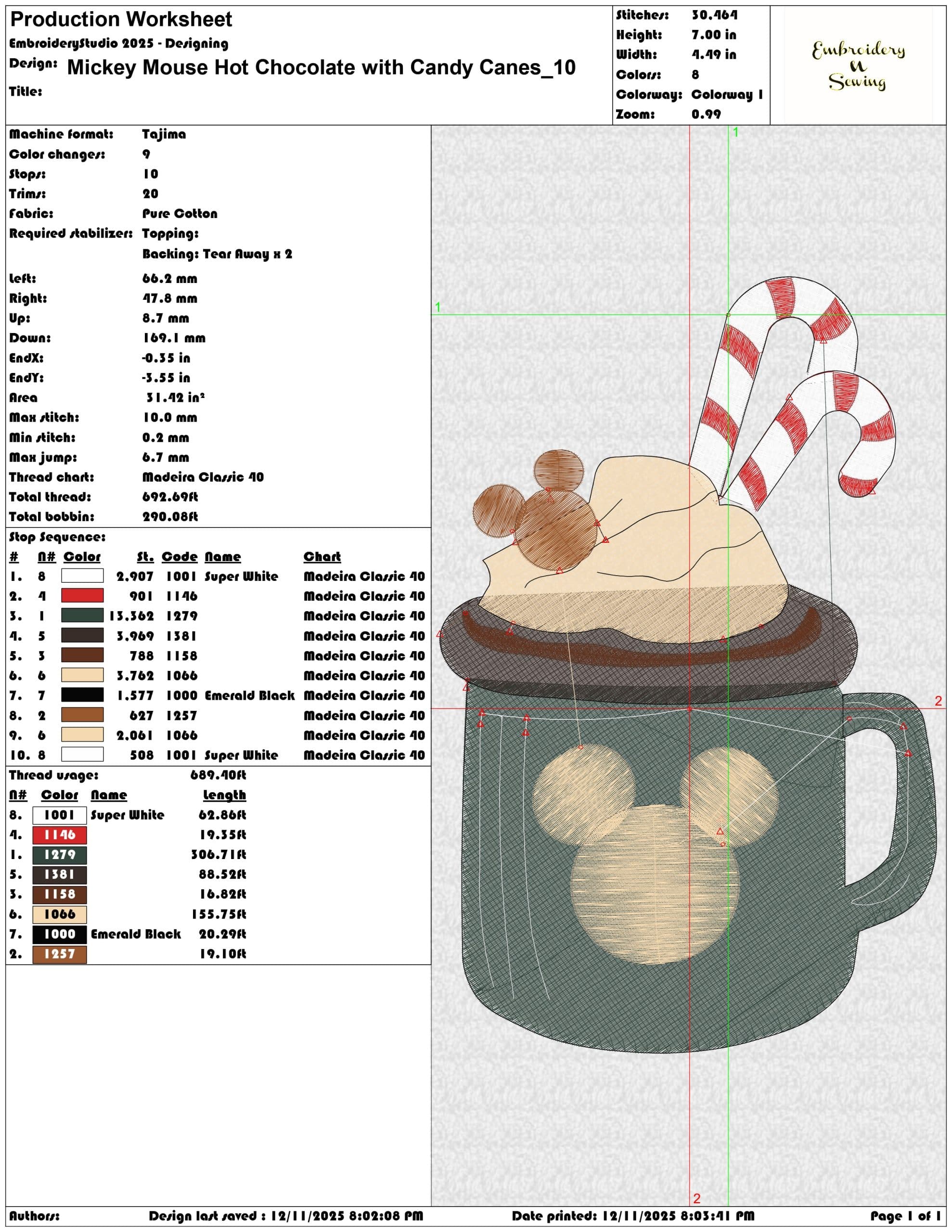 Mickey Mouse Hot Chocolate with Candy Canes- Elegant embroidery design file - instant download — view 3
