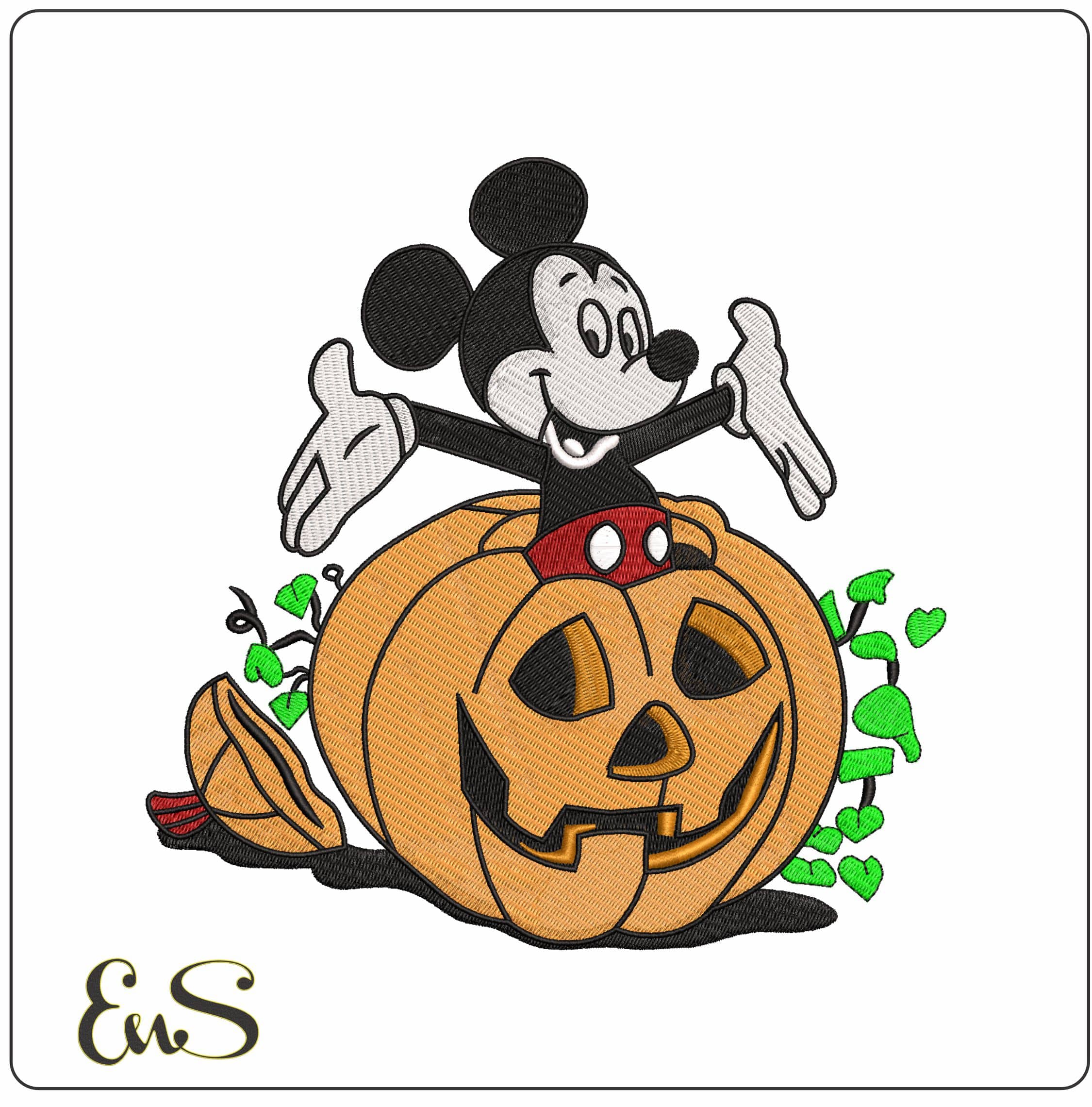 Mickey Mouse in Pumpkin- Elegant embroidery design file - instant download