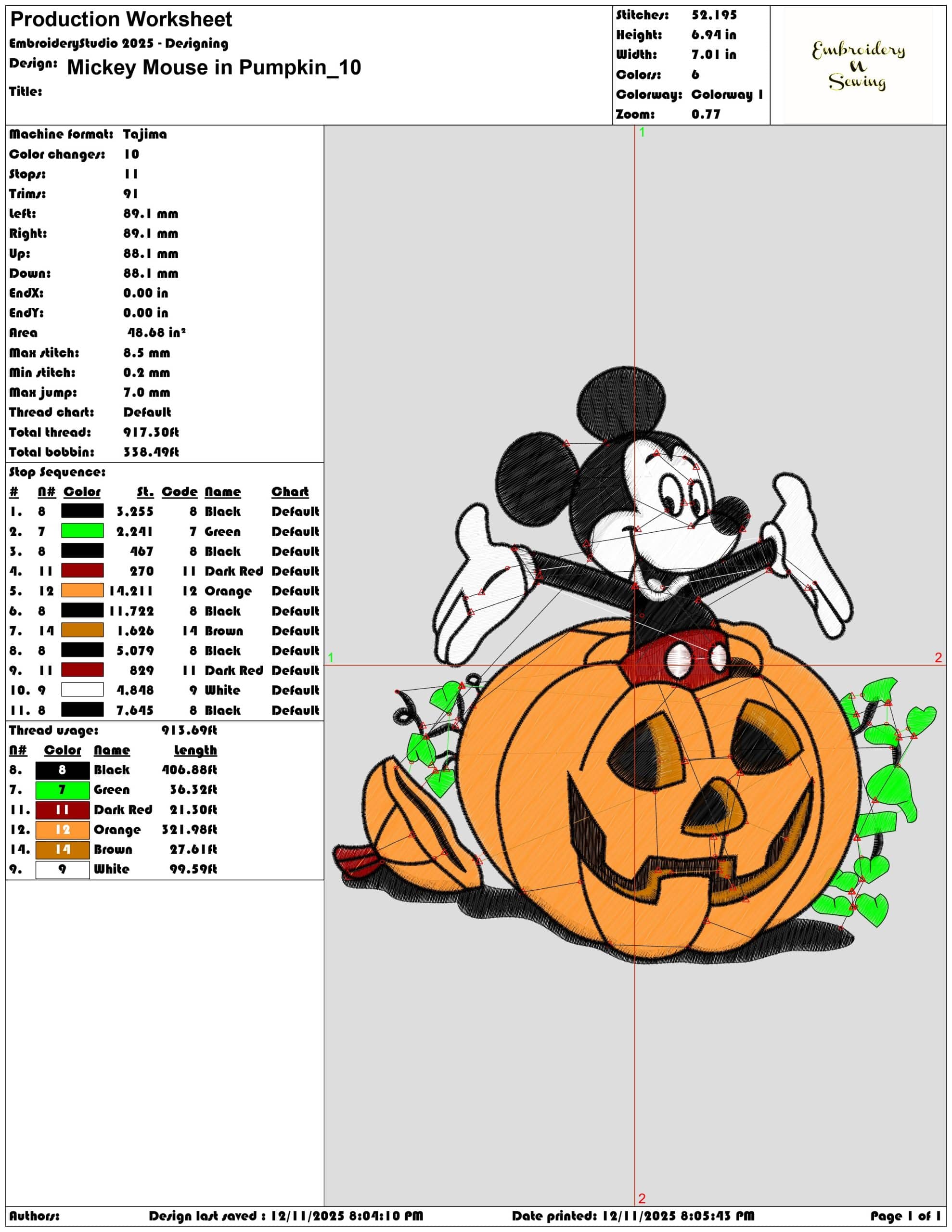 Mickey Mouse in Pumpkin- Elegant embroidery design file - instant download — view 3