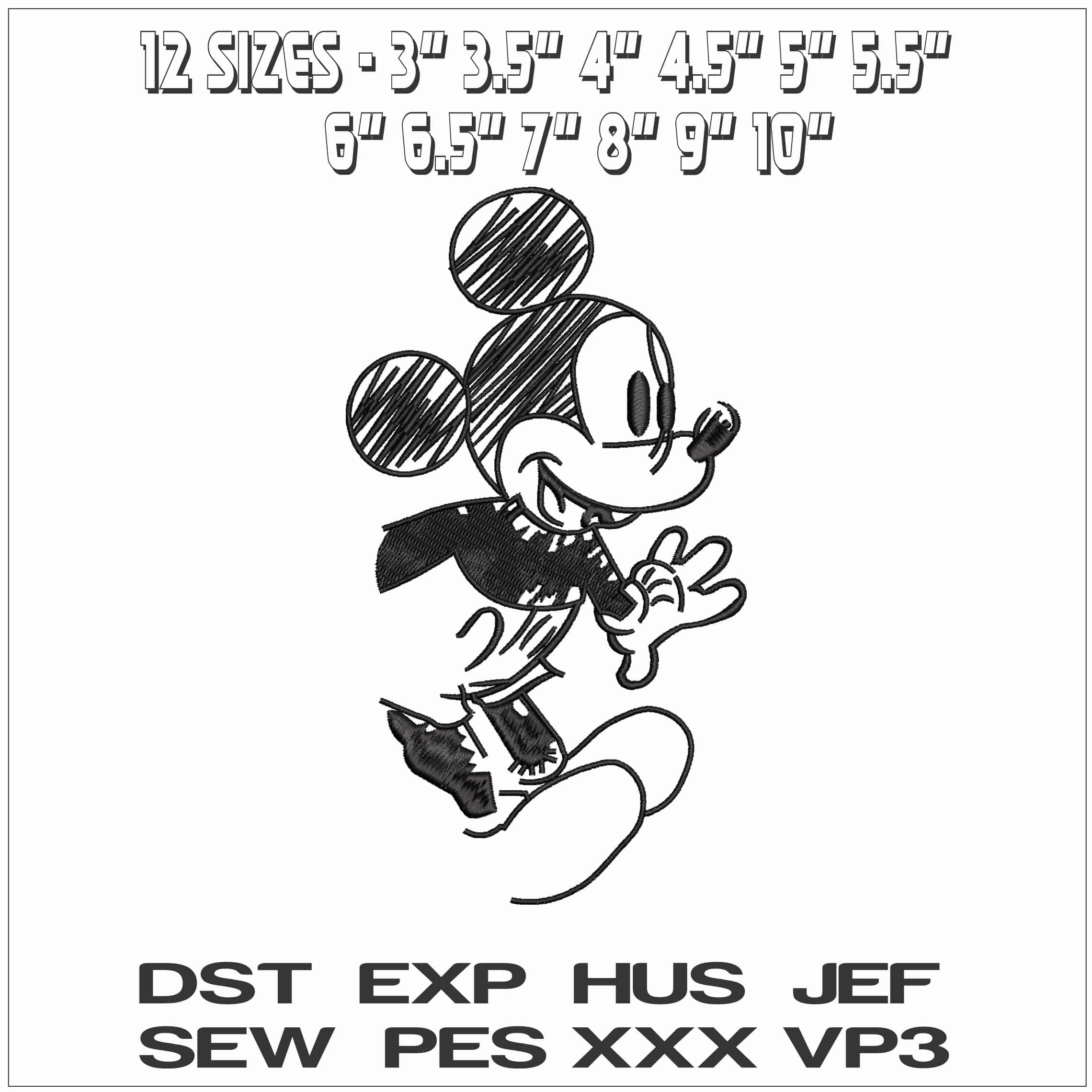 Mickey Mouse original drawing- Elegant embroidery design file - instant download — view 2