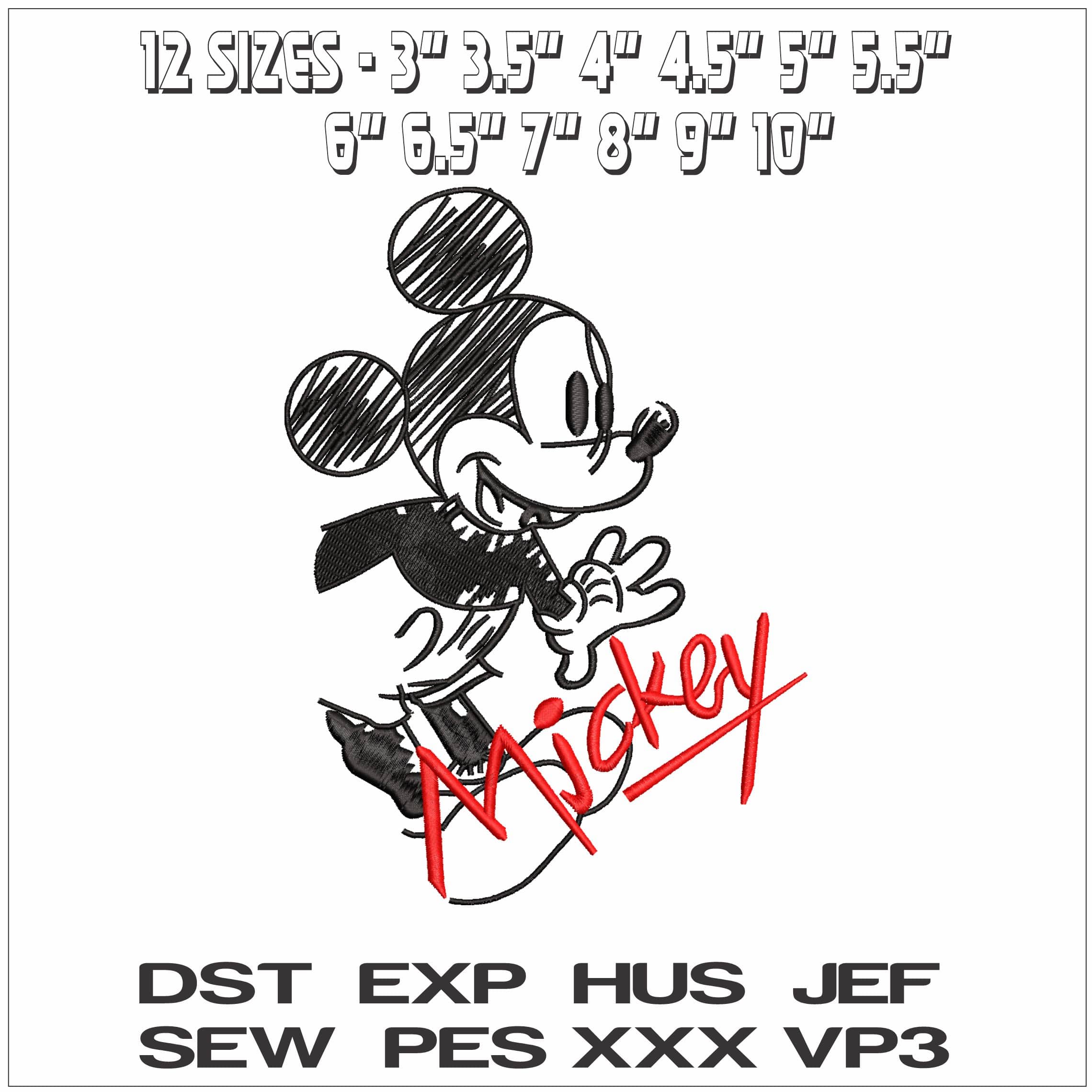 Mickey Mouse original drawing with Name- Elegant embroidery design file - instant download — view 2