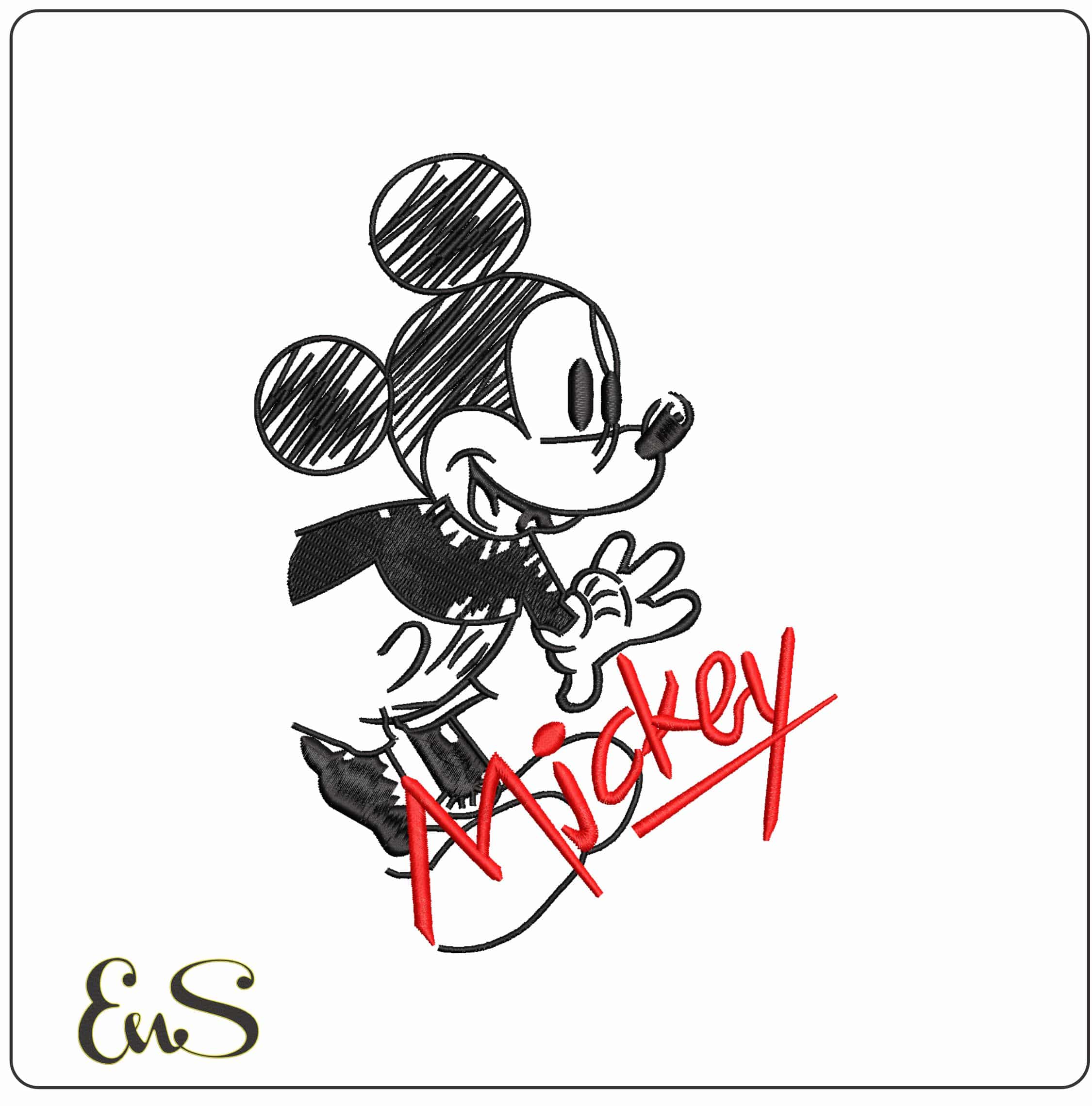 Mickey Mouse original drawing with Name- Elegant embroidery design file - instant download