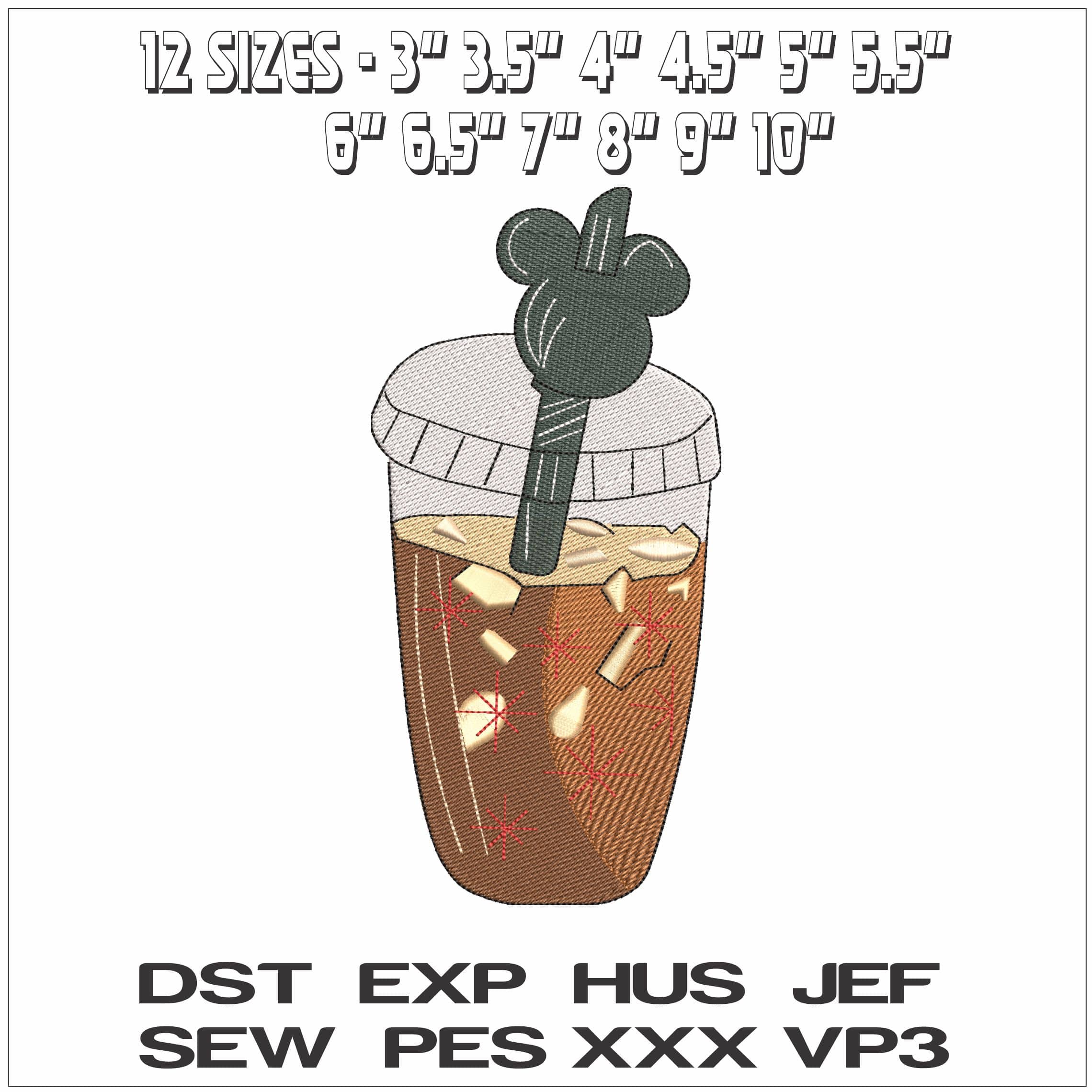 Mickey Mouse Straw in Black Ice Coffee- Elegant embroidery design file - instant download — view 2
