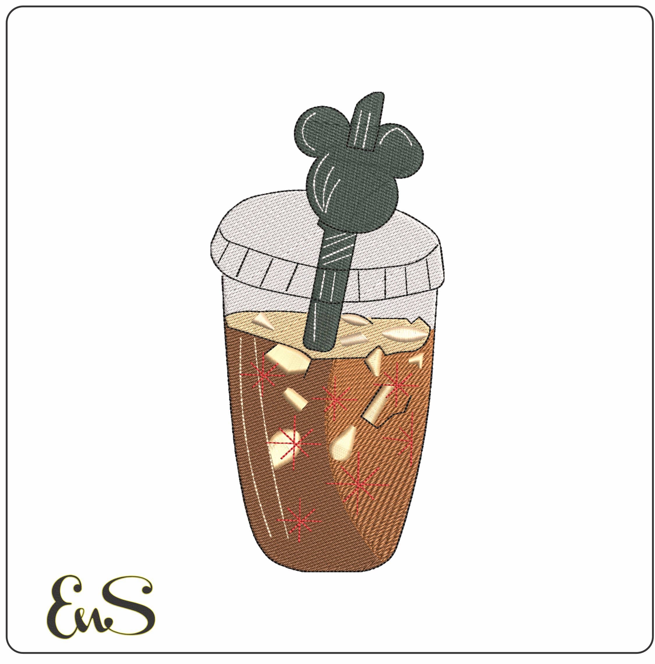 Mickey Mouse Straw in Black Ice Coffee- Elegant embroidery design file - instant download