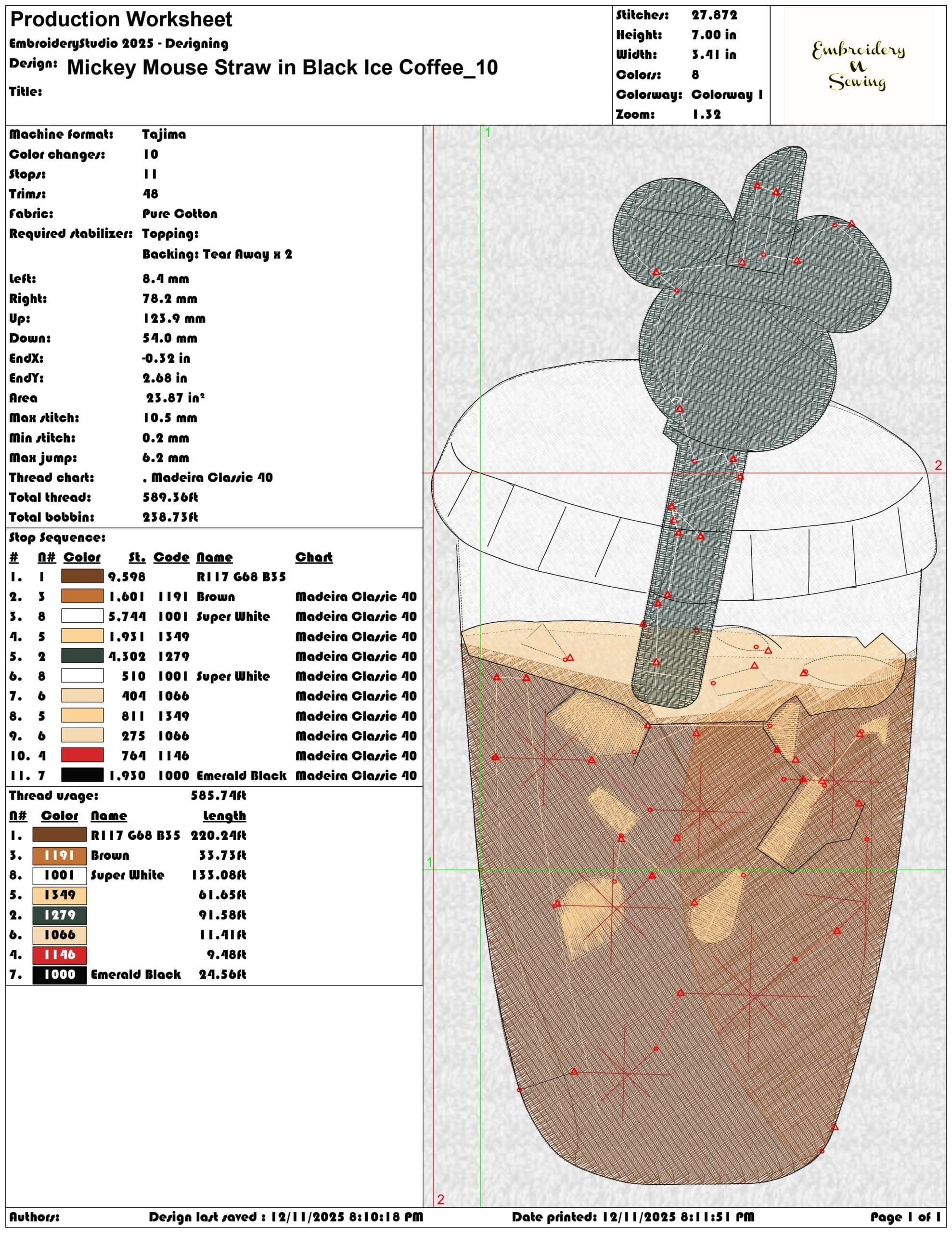 Mickey Mouse Straw in Black Ice Coffee- Elegant embroidery design file - instant download — view 3