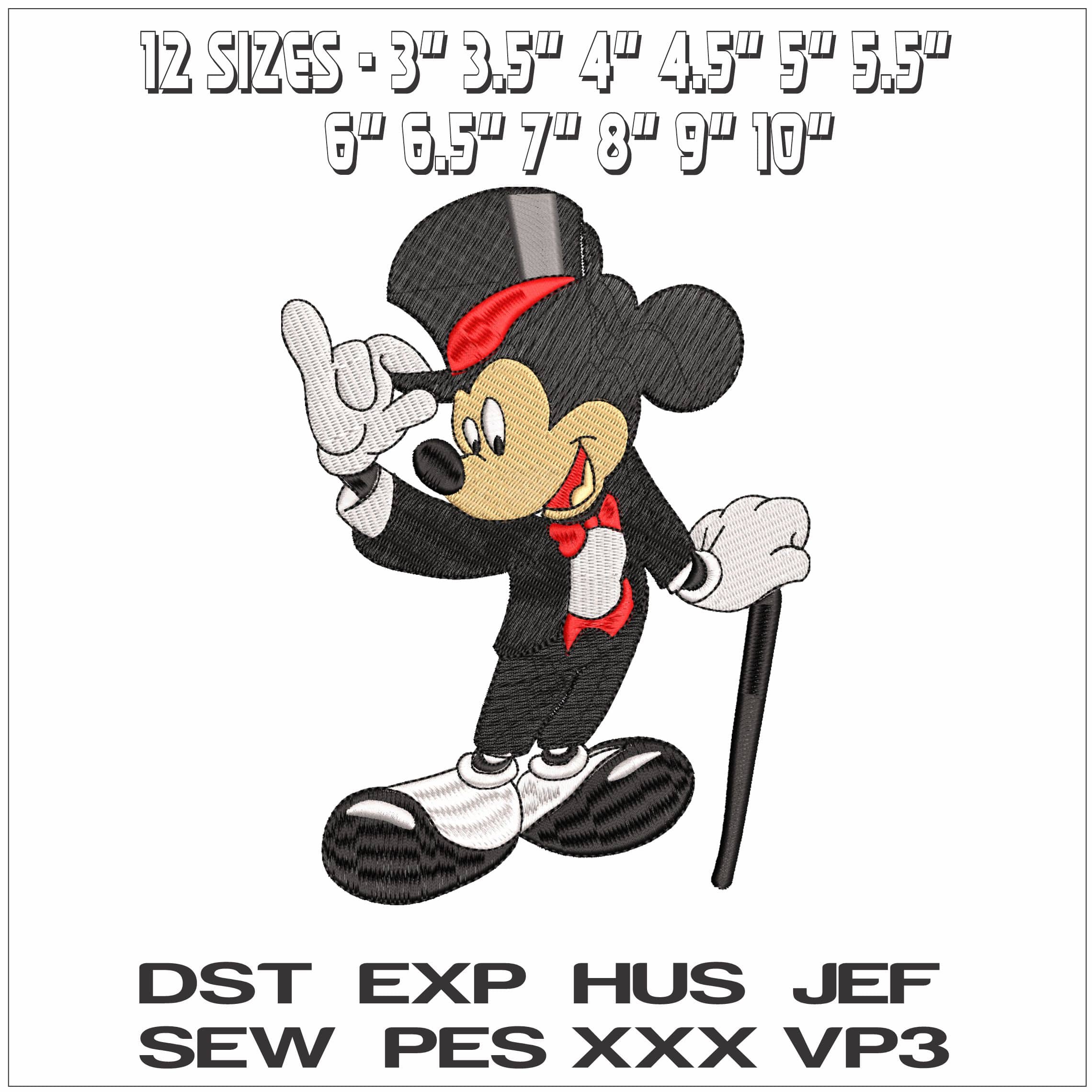 Mickey Mouse Top Hat and Tails- Elegant embroidery design file - instant download — view 2