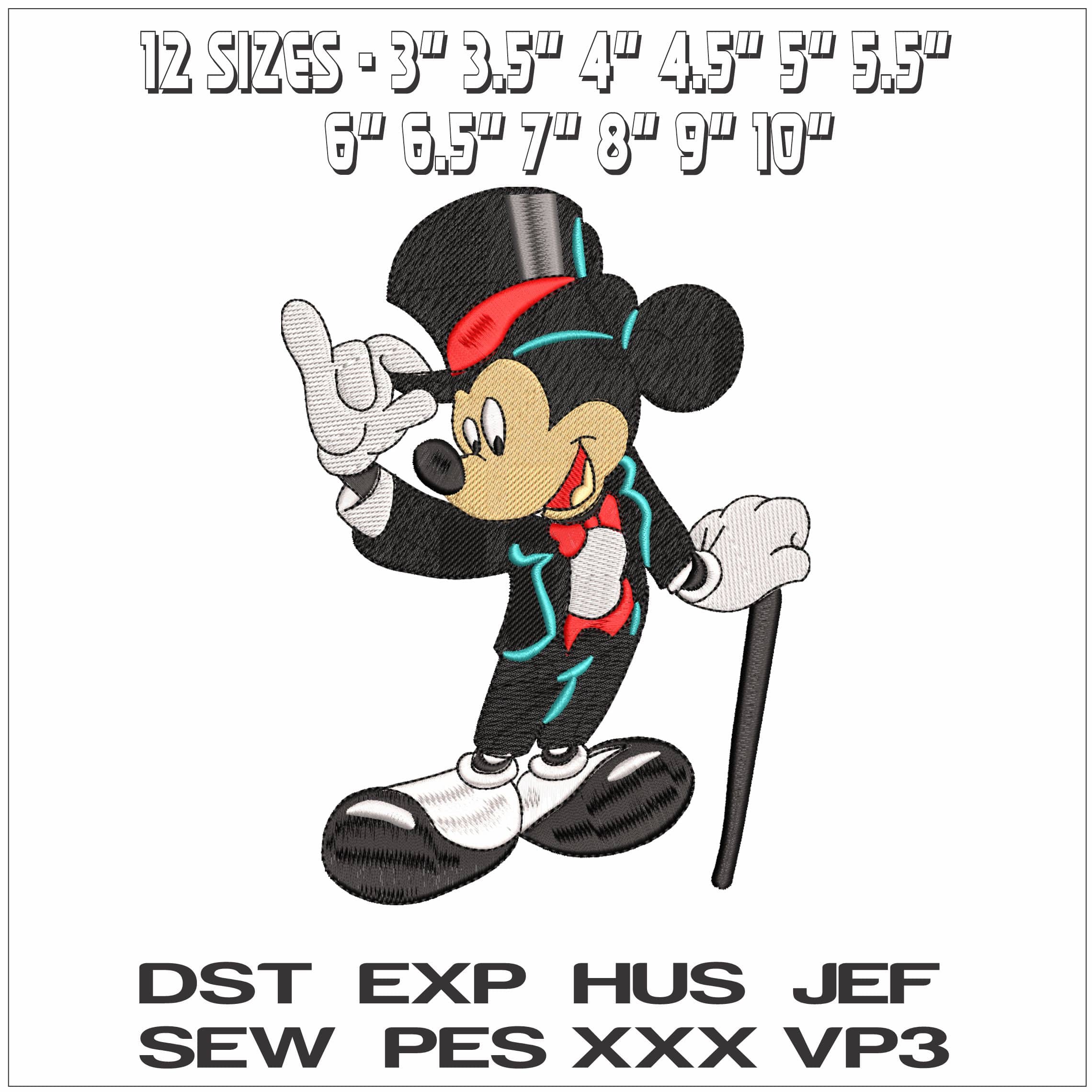 Mickey Mouse Top Hat and Tales- Elegant embroidery design file - instant download — view 2