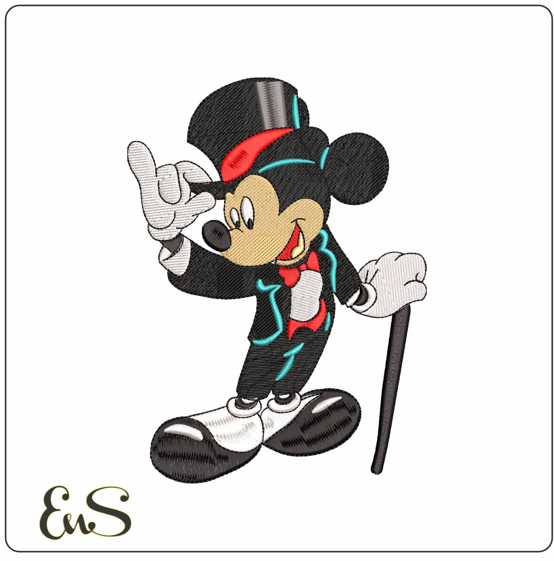 Mickey Mouse Top Hat and Tales- Elegant embroidery design file - instant download