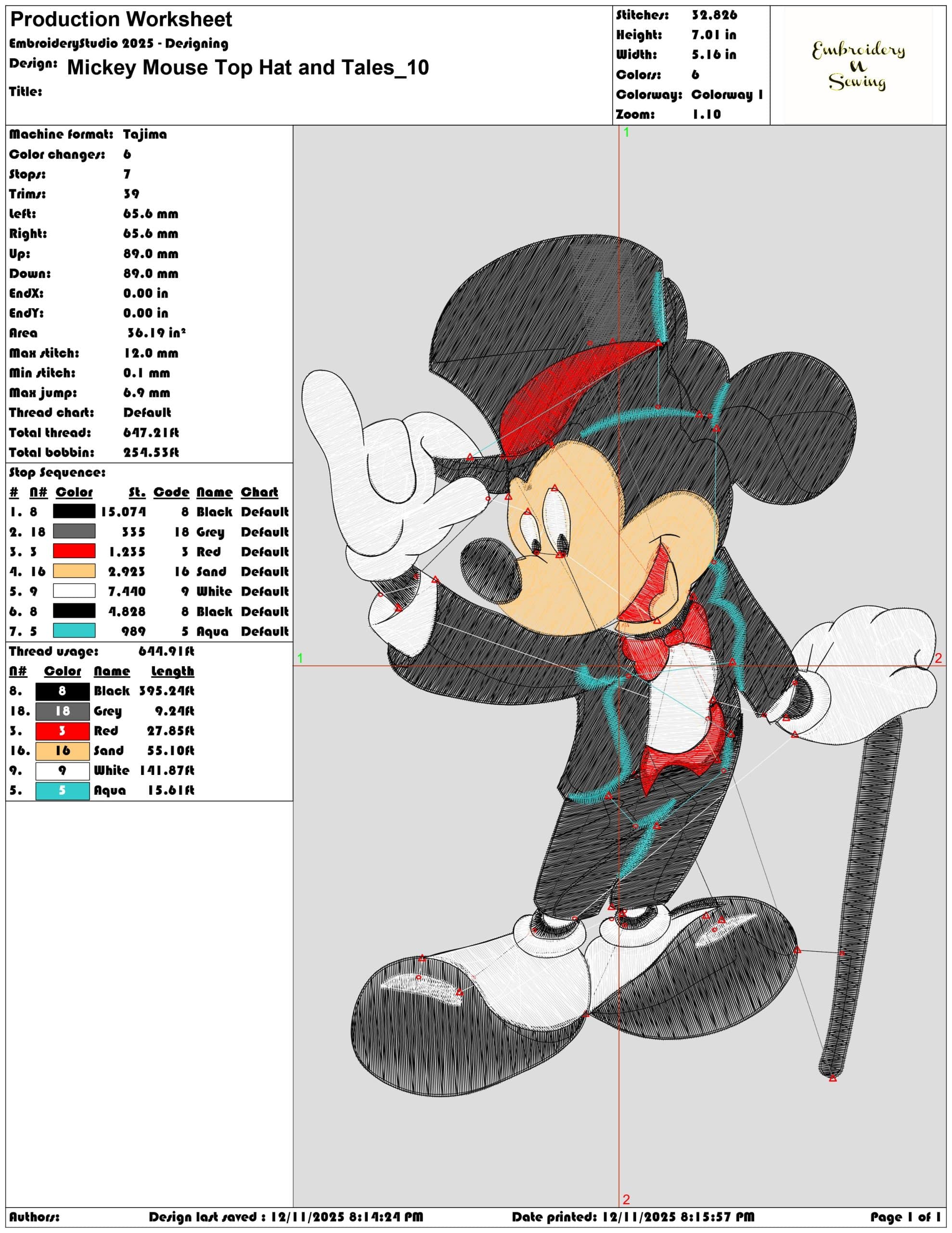 Mickey Mouse Top Hat and Tales- Elegant embroidery design file - instant download — view 3