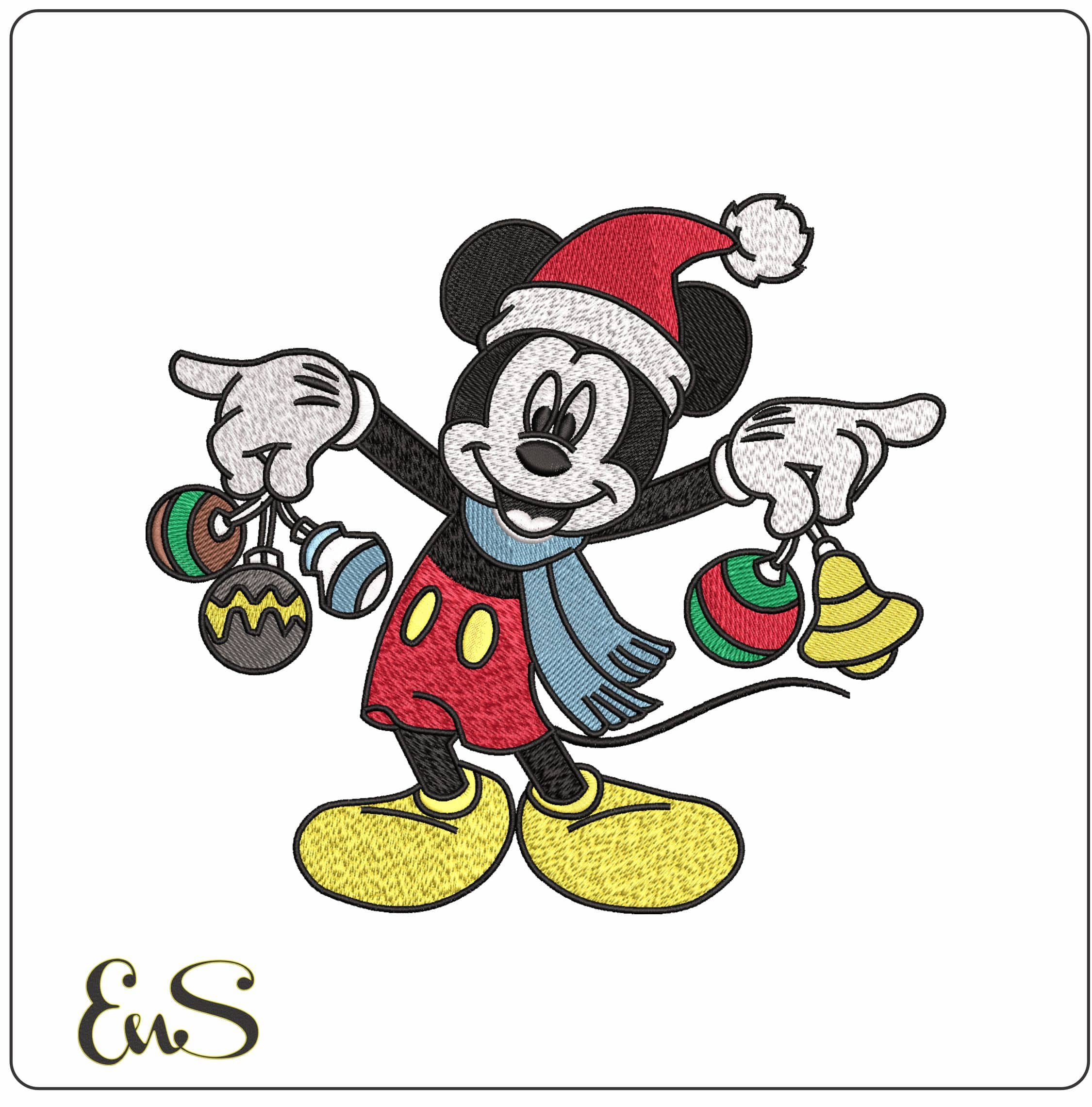 Mickey Mouse with Baubles- Elegant embroidery design file - instant download
