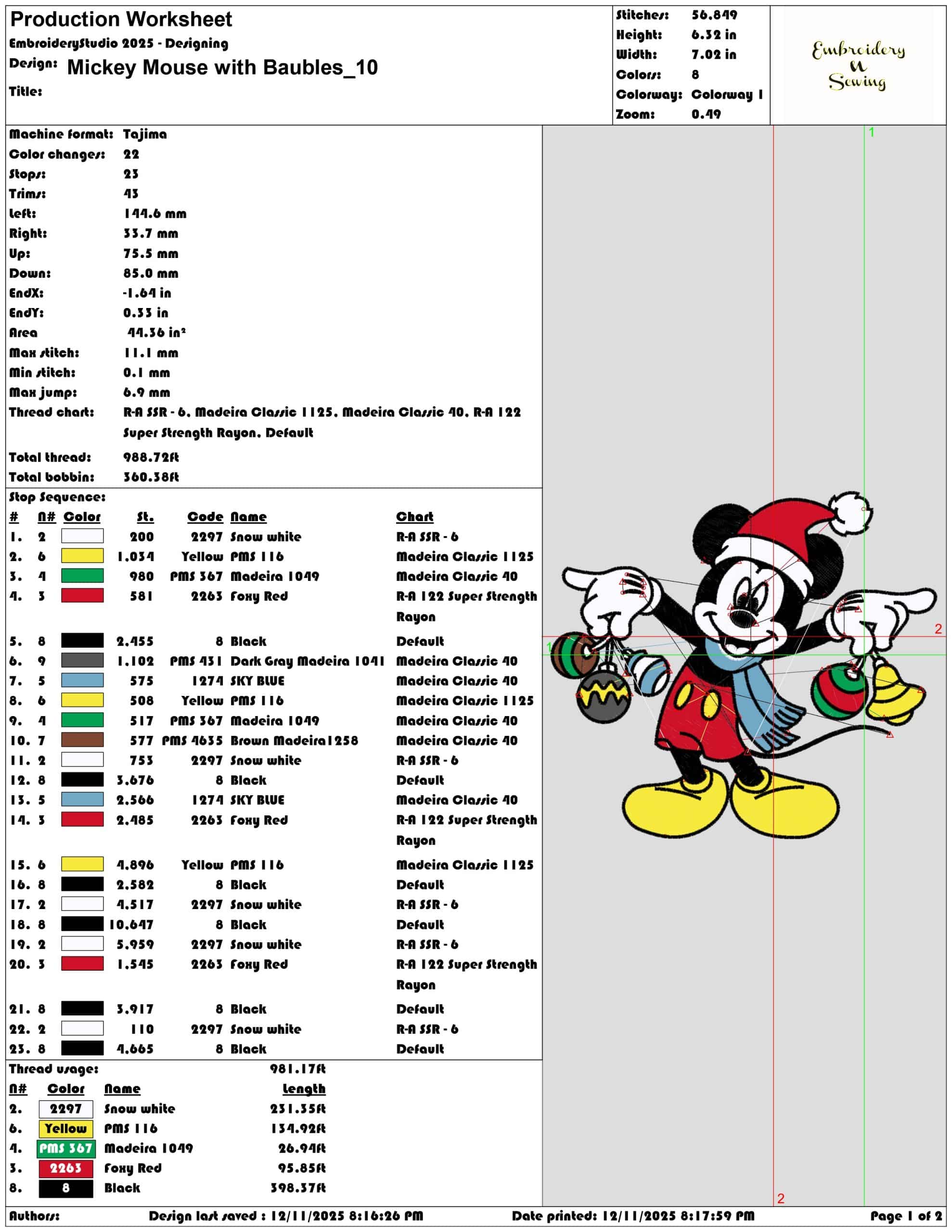Mickey Mouse with Baubles- Elegant embroidery design file - instant download — view 3