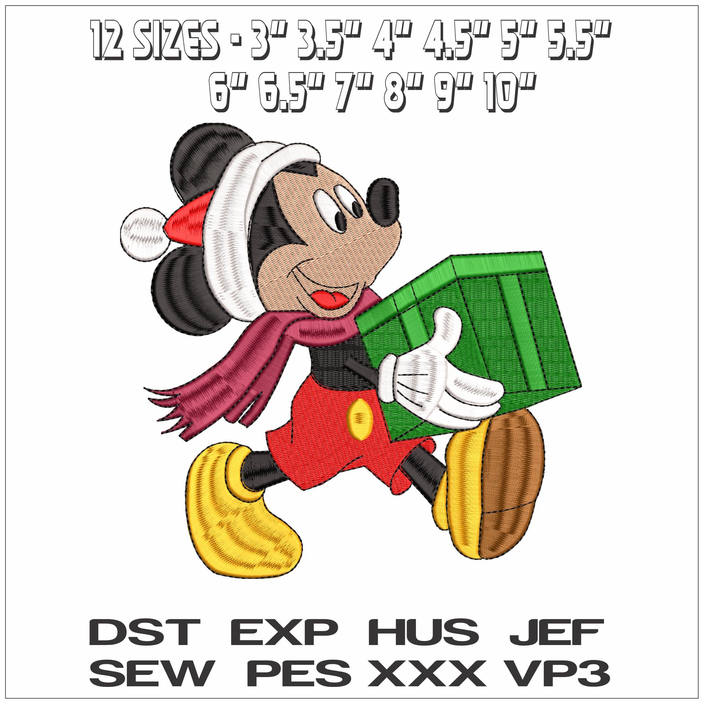 Mickey Mouse with Xmas Present- Elegant embroidery design file - instant download — view 2