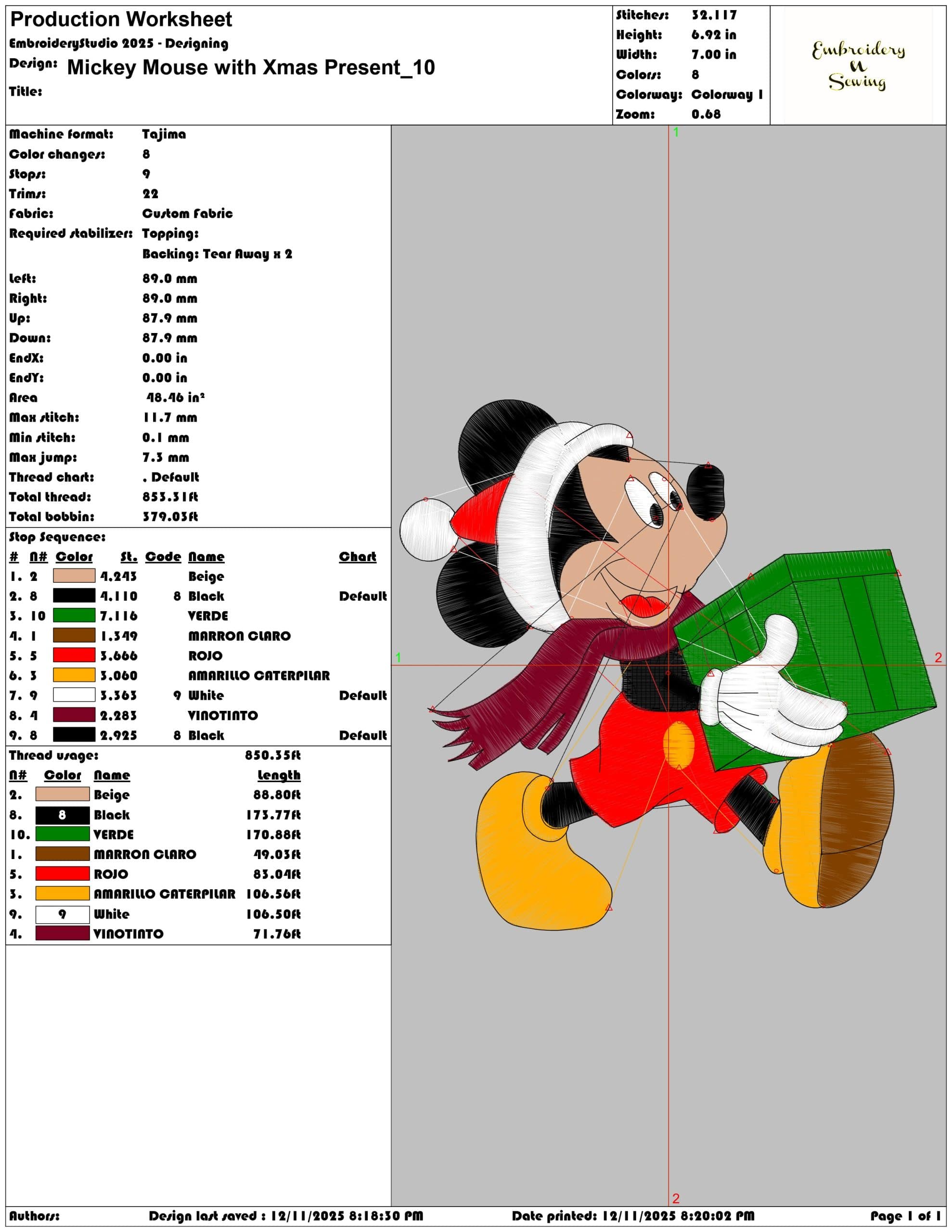 Mickey Mouse with Xmas Present- Elegant embroidery design file - instant download — view 3