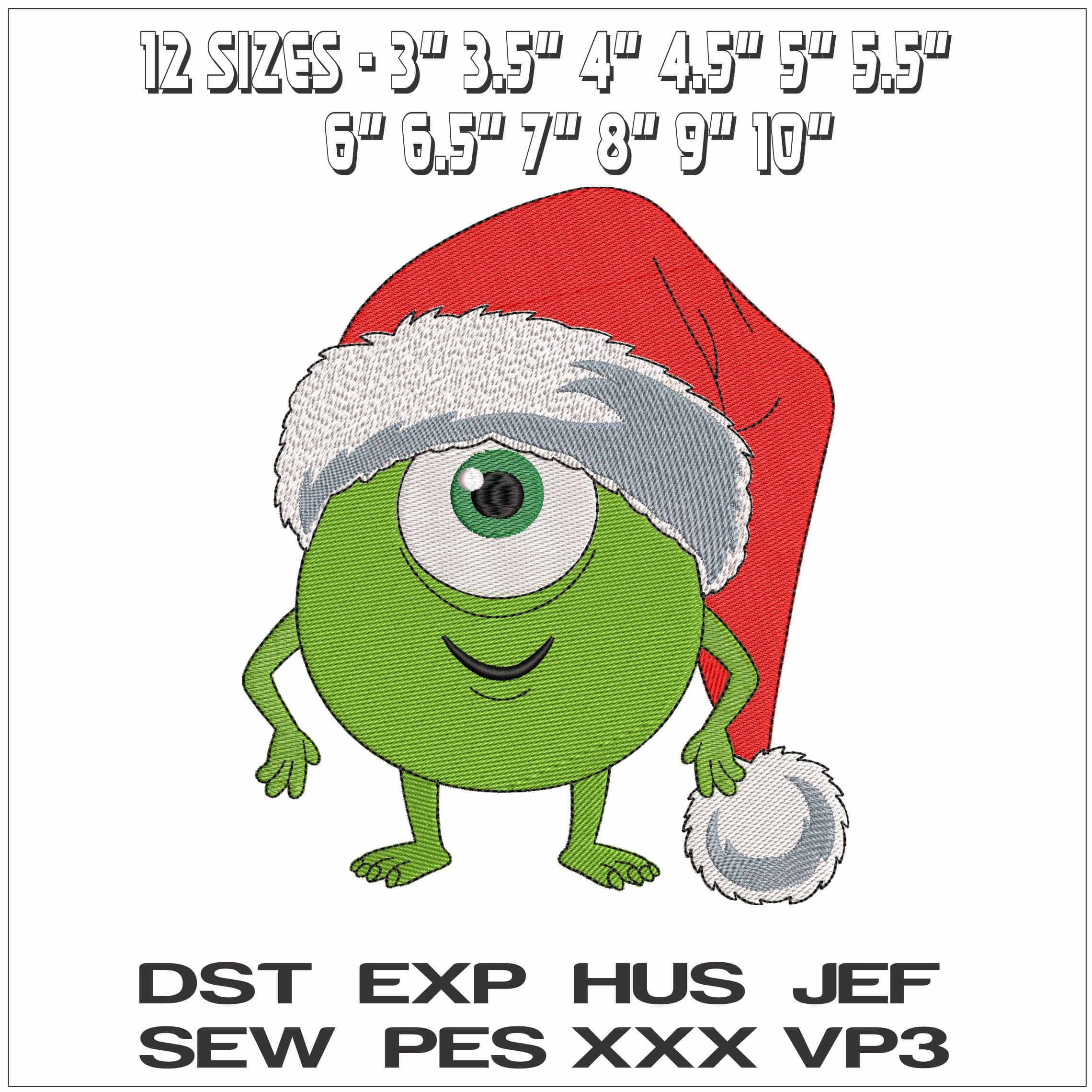 Mike Wazowski Christmas Hat Monsters Inc- Elegant embroidery design file - instant download — view 2