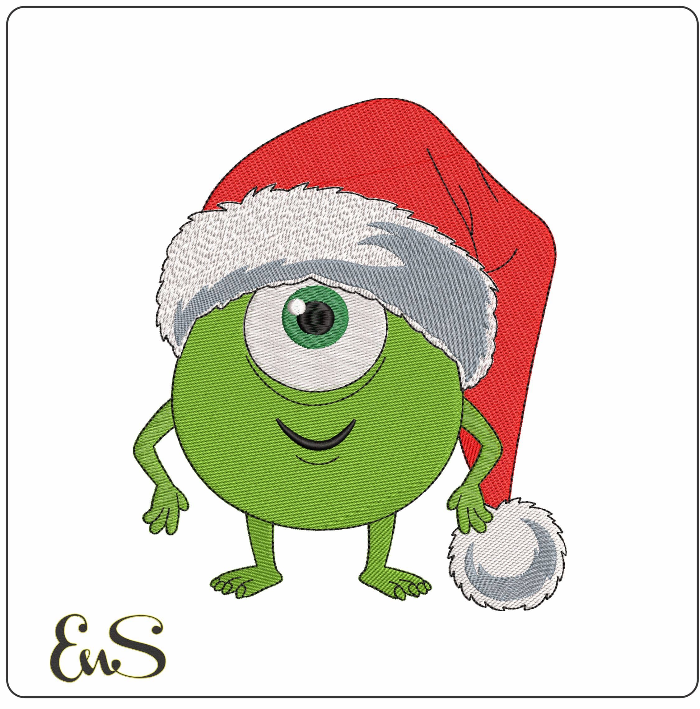 Mike Wazowski Christmas Hat Monsters Inc- Elegant embroidery design file - instant download