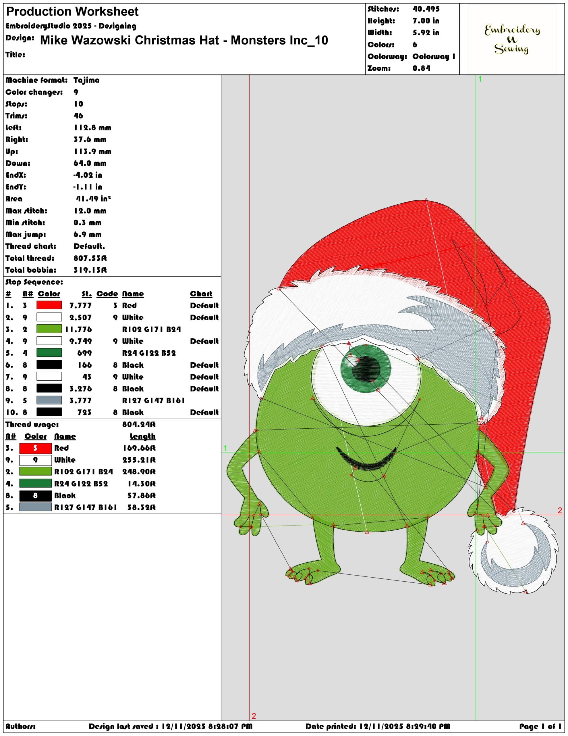 Mike Wazowski Christmas Hat Monsters Inc- Elegant embroidery design file - instant download — view 3