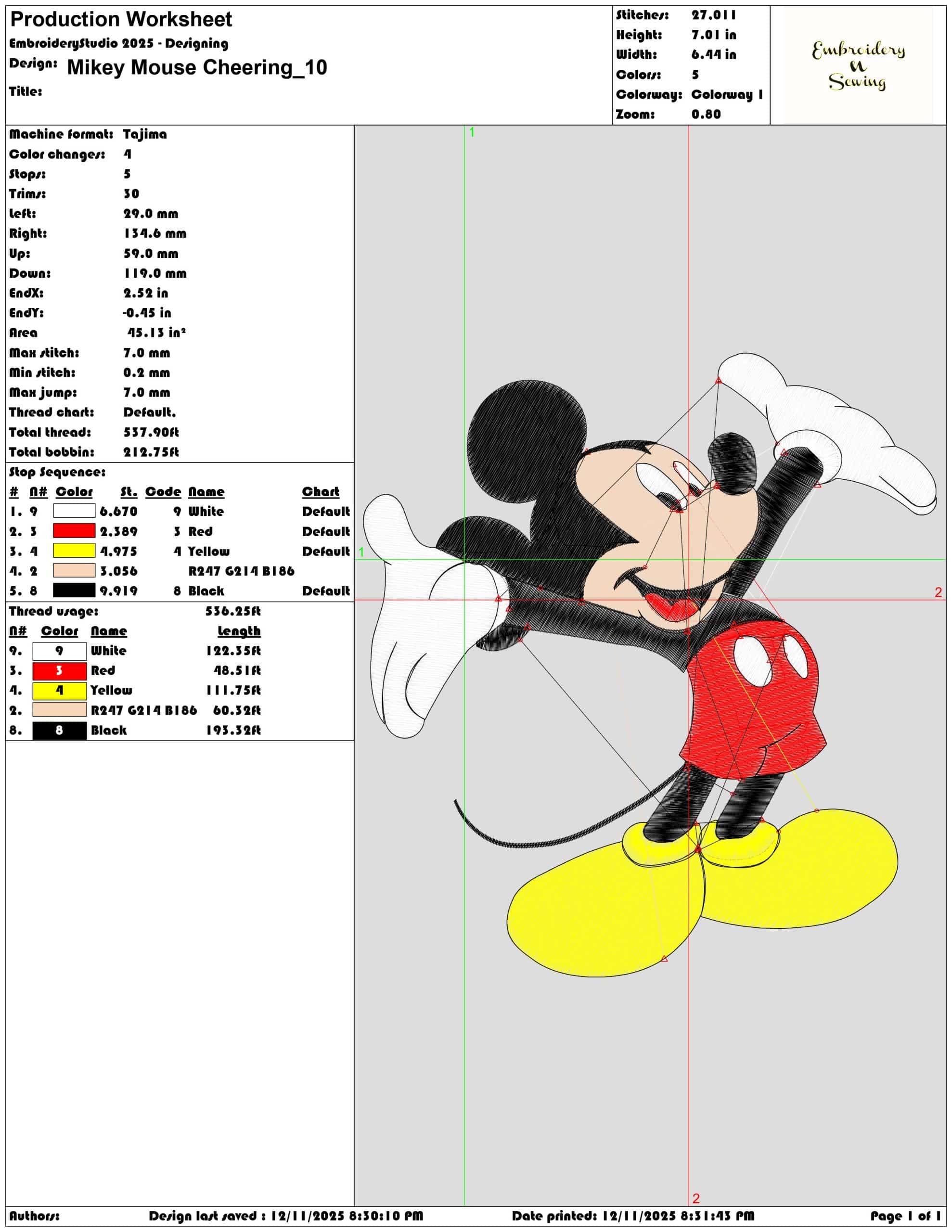 Mikey Mouse Cheering- Elegant embroidery design file - instant download — view 3