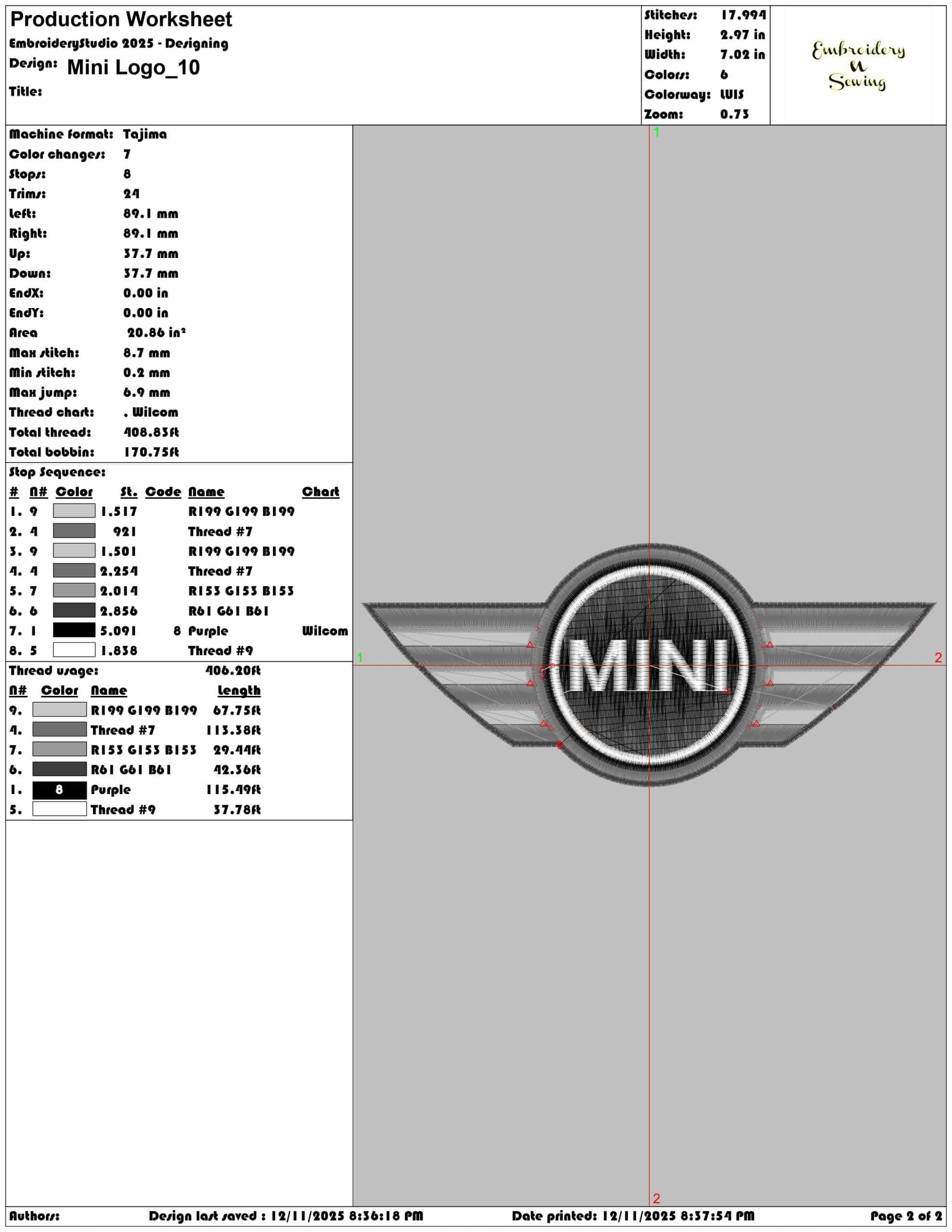 Mini Logo- Elegant embroidery design file - instant download — view 3