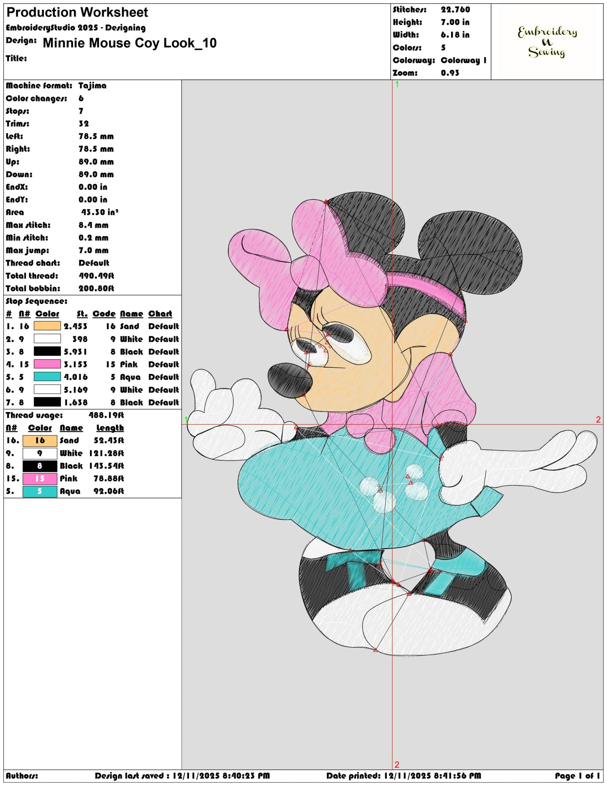 Minnie Mouse Coy Look embroidery design file - instant download — view 3
