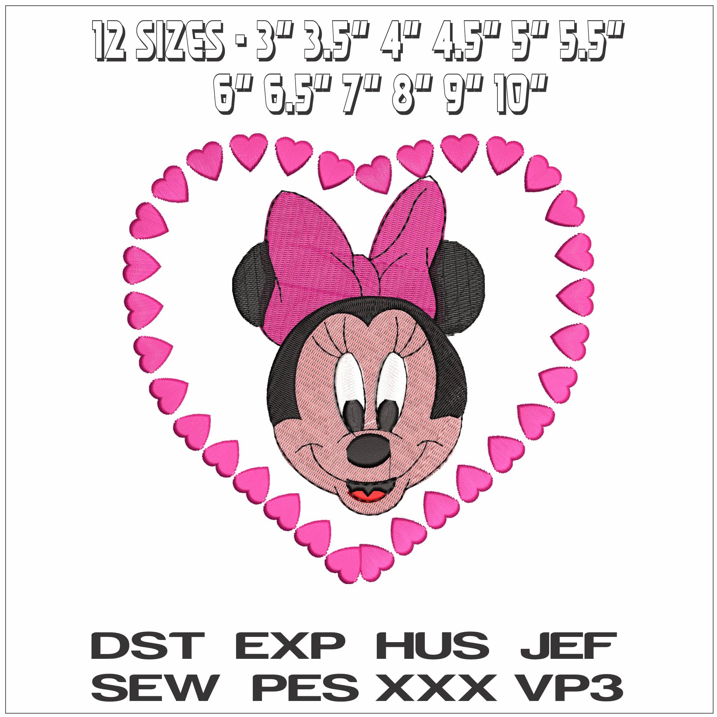 Minnie Mouse Head in Heart- Elegant embroidery design file - instant download — view 2
